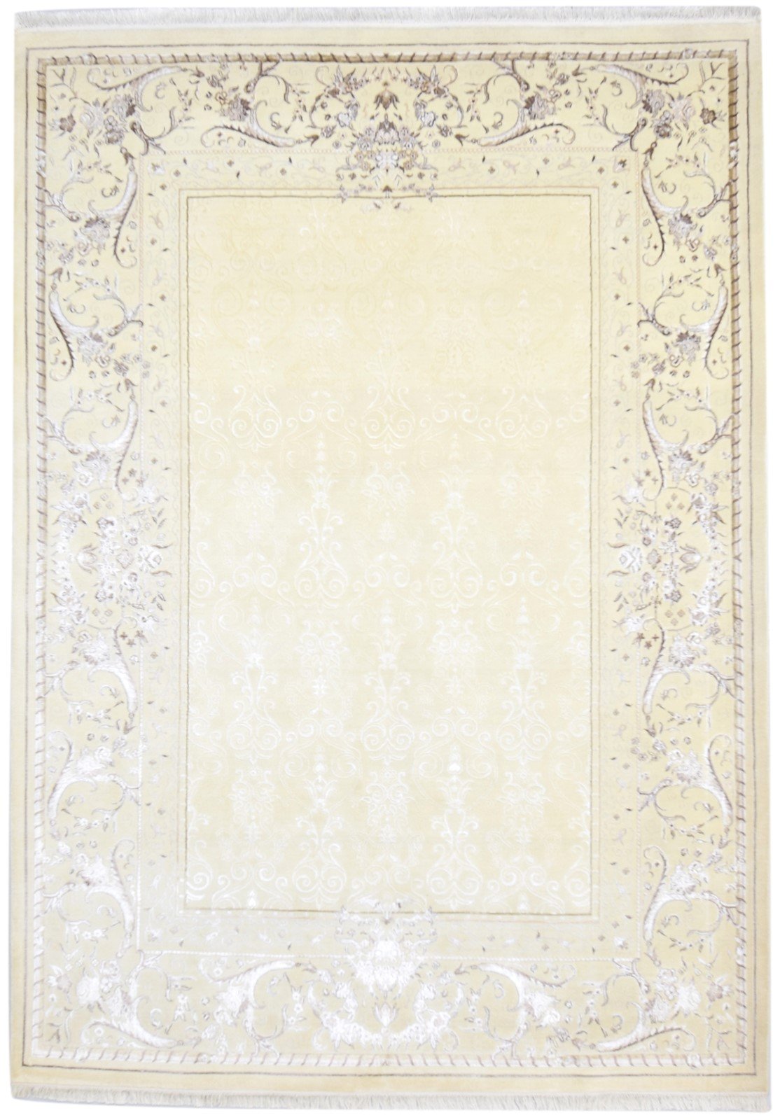 Hand Knotted Beige Wool / Silk Rug 6X10 Persian Mughal Oriental Room Size Carpet   7864908185749
