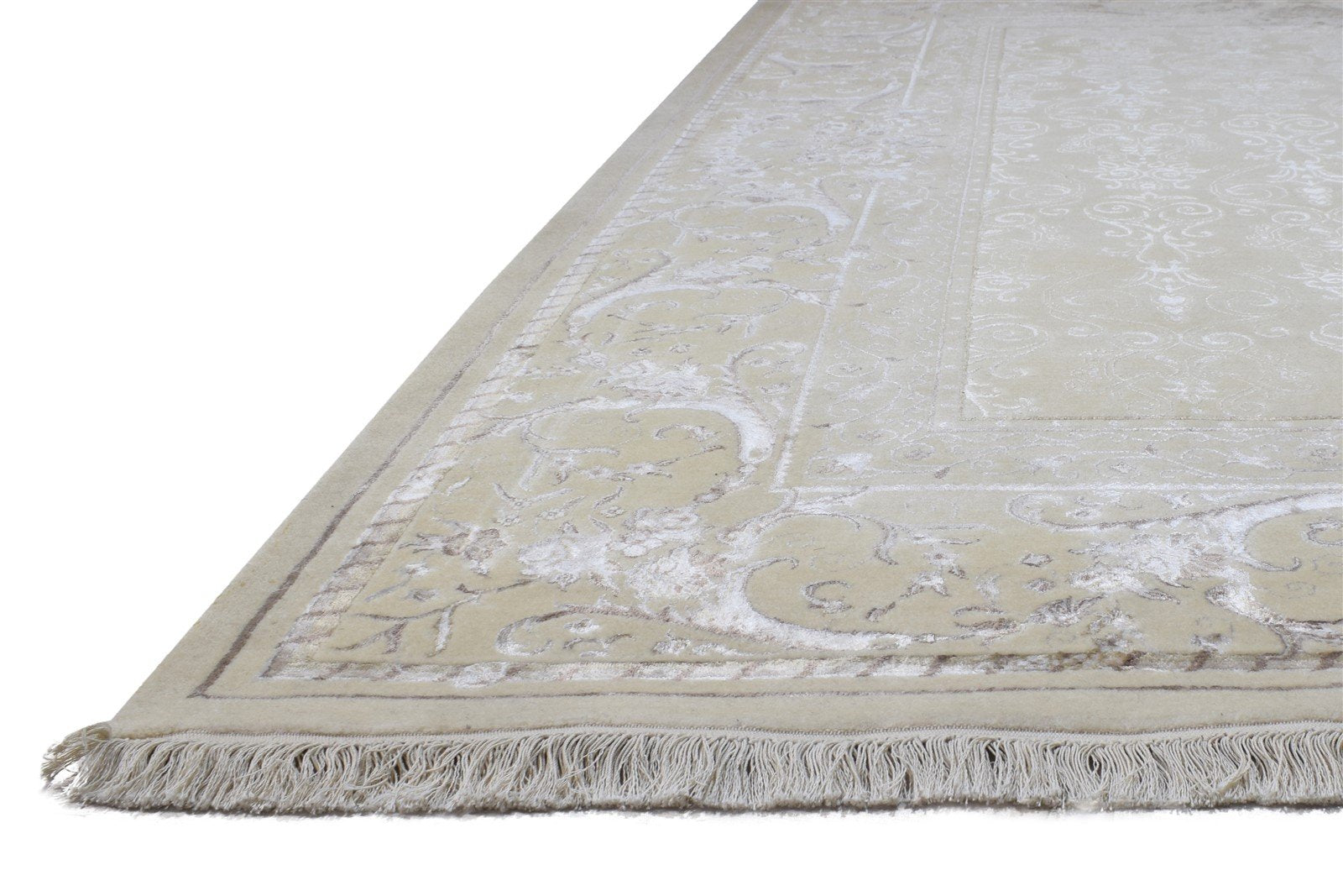 Hand Knotted Beige Wool / Silk Rug 6X10 Persian Mughal Oriental Room Size Carpet   7864908185749
