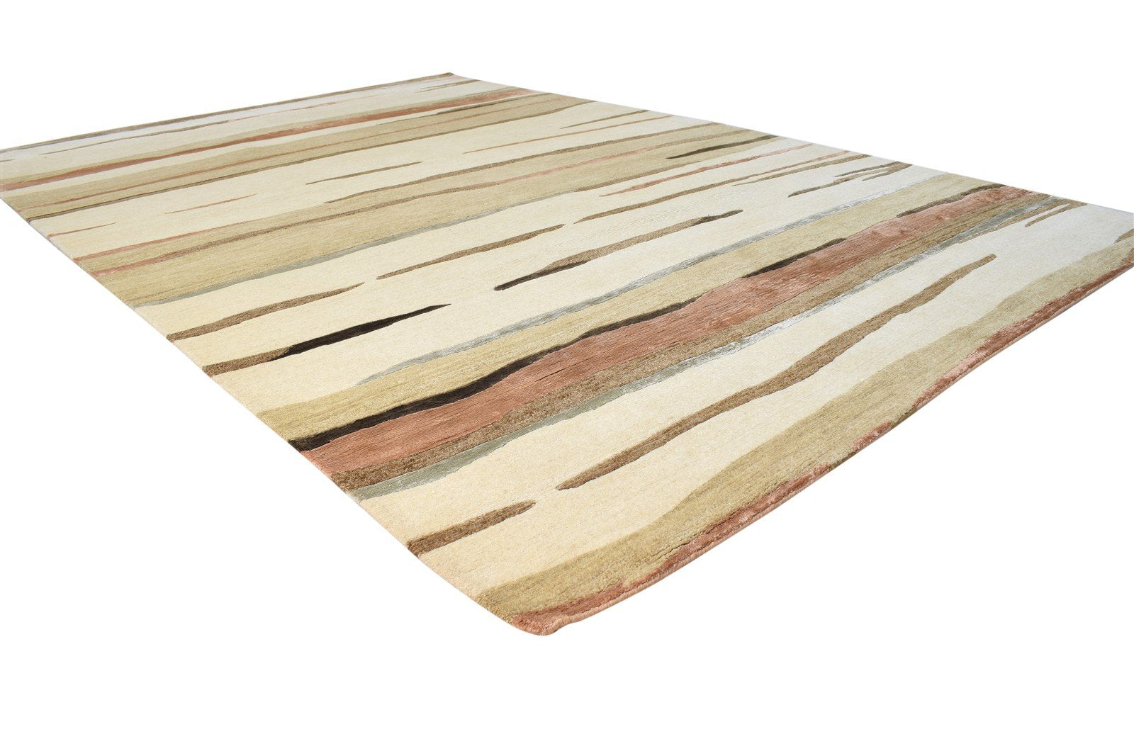 Hand Knotted Beige Wool / Silk Rug 6X9 Modern American Abstract Room Size   7865095061653