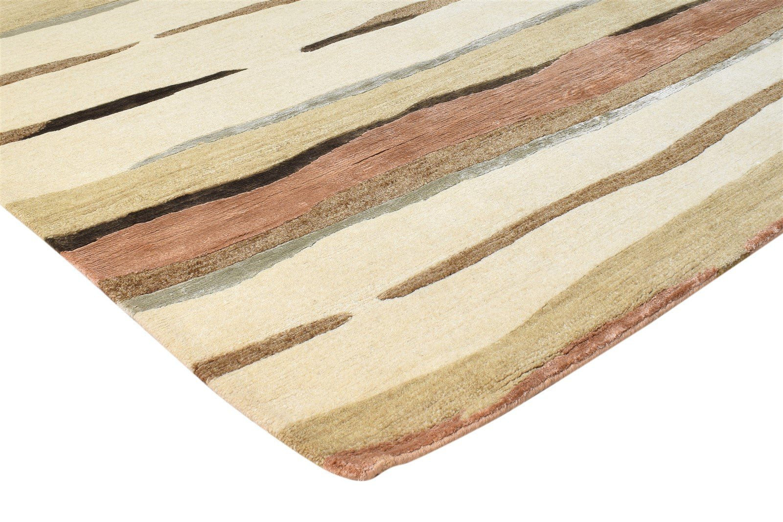 Hand Knotted Beige Wool / Silk Rug 6X9 Modern American Abstract Room Size   7865095061653