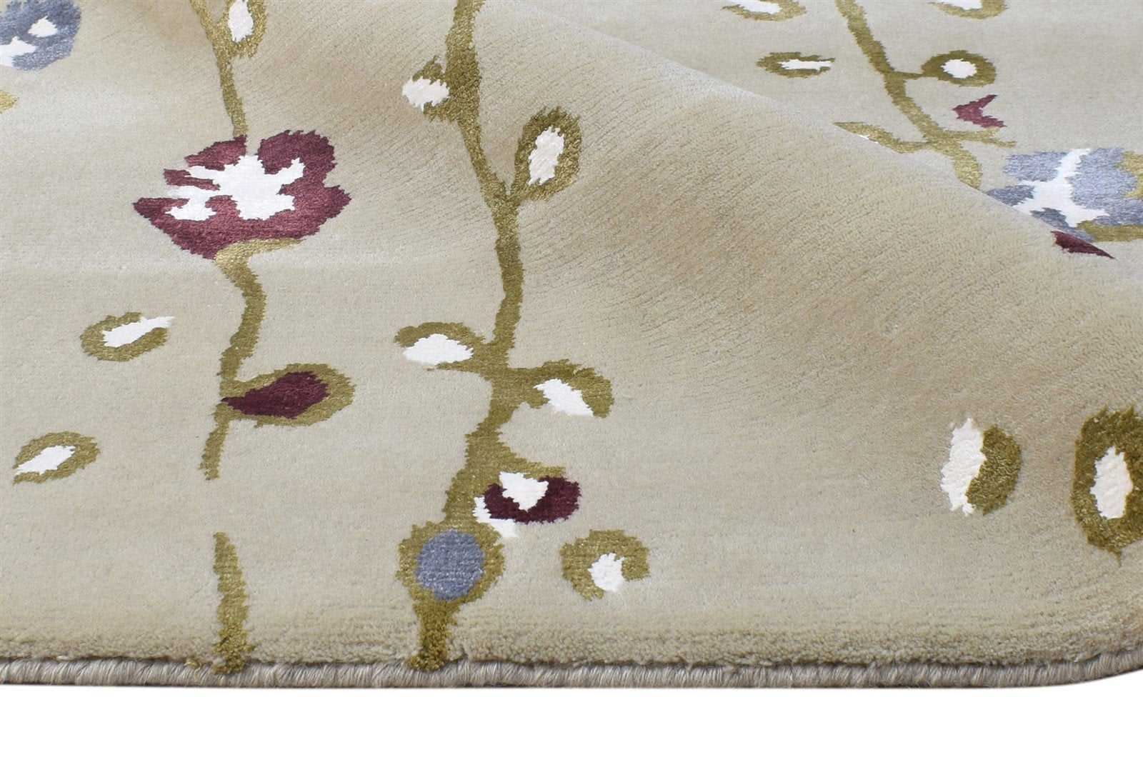 Hand Knotted Beige Wool / Silk Rug 6X9 Modern French Floral Room Size Carpet   7865093488789