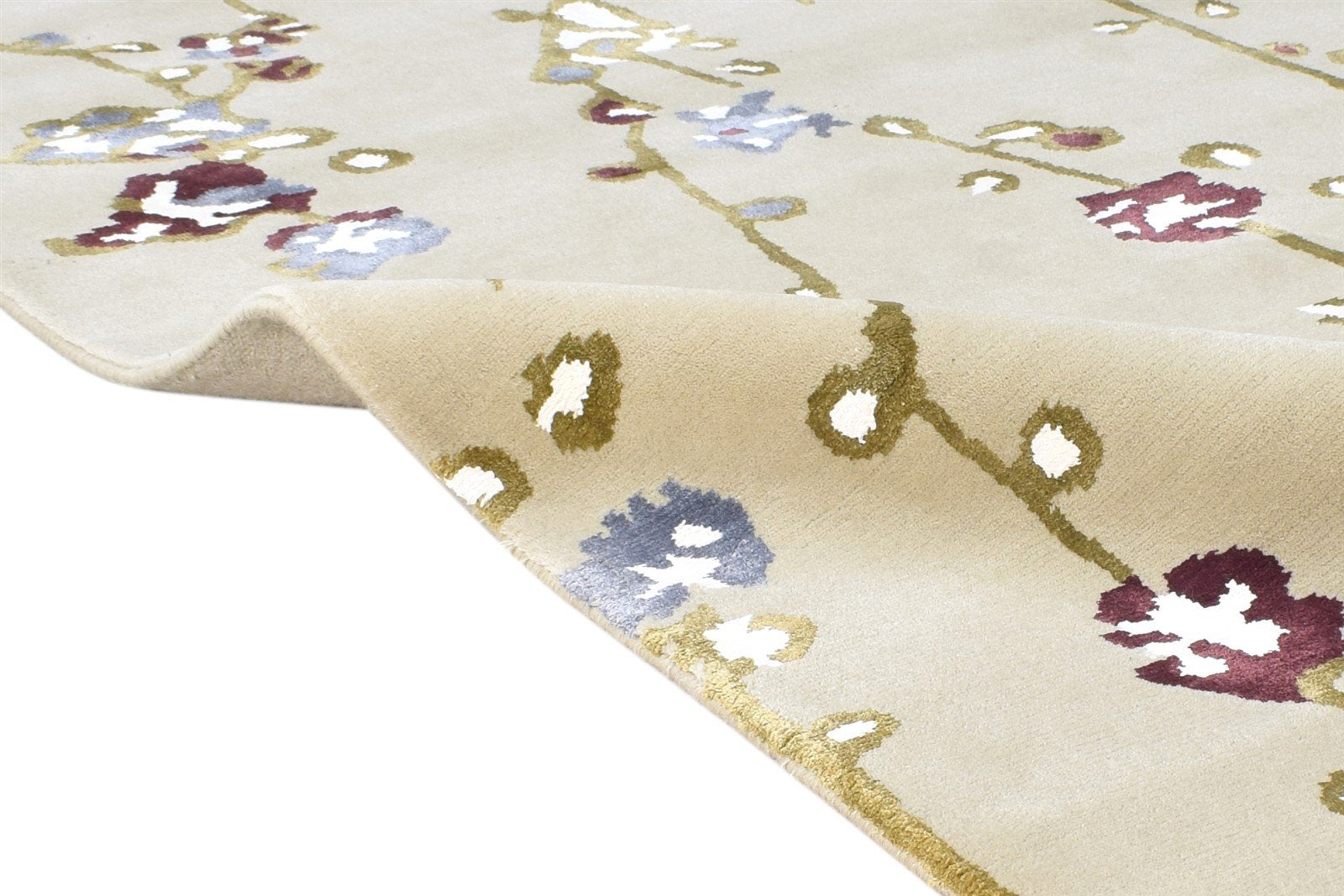 Hand Knotted Beige Wool / Silk Rug 6X9 Modern French Floral Room Size Carpet   7865093488789