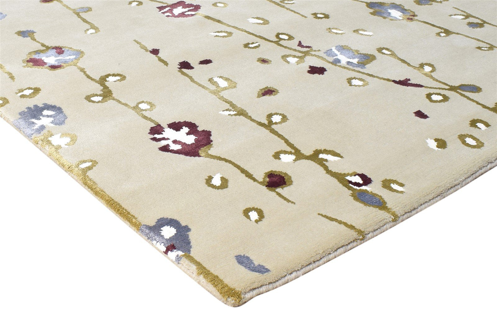Hand Knotted Beige Wool / Silk Rug 6X9 Modern French Floral Room Size Carpet   7865093488789