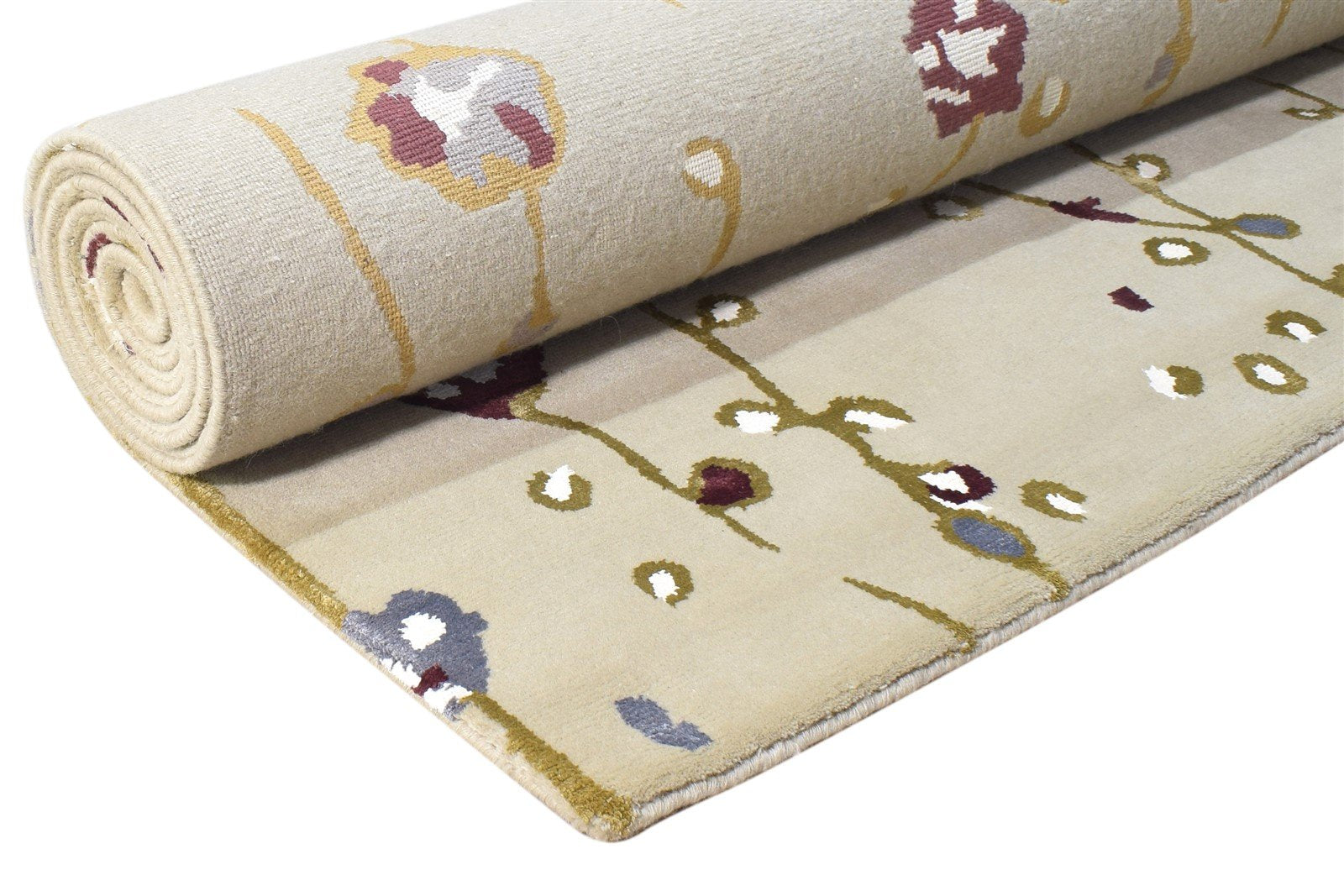Hand Knotted Beige Wool / Silk Rug 6X9 Modern French Floral Room Size Carpet   7865093488789