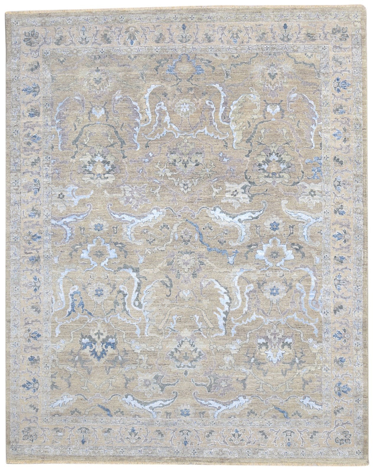 Hand Knotted Beige Wool / Silk Rug 8X10 Persian Oushak Oriental Large Carpet   7864328683669