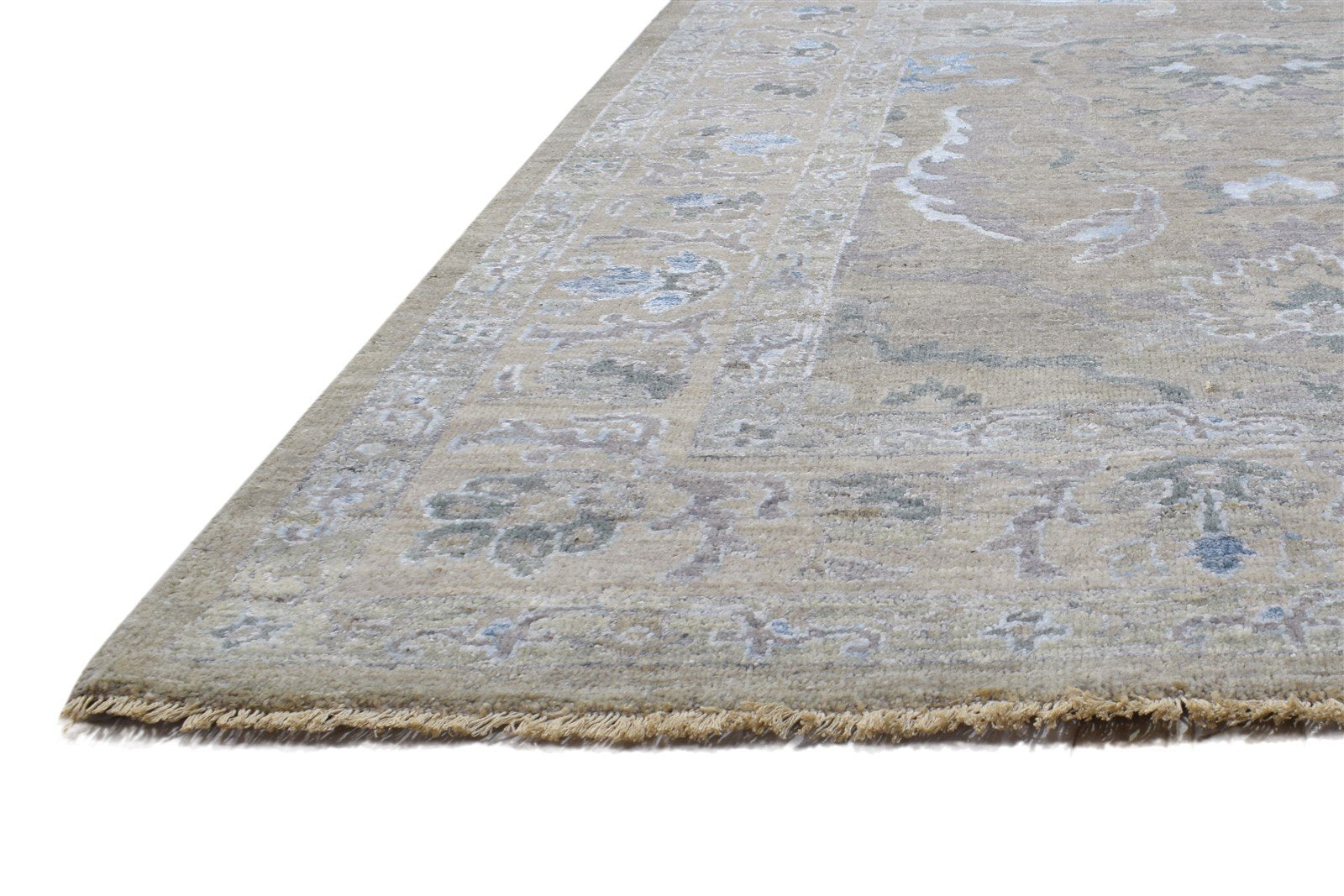 Hand Knotted Beige Wool / Silk Rug 8X10 Persian Oushak Oriental Large Carpet   7864328683669