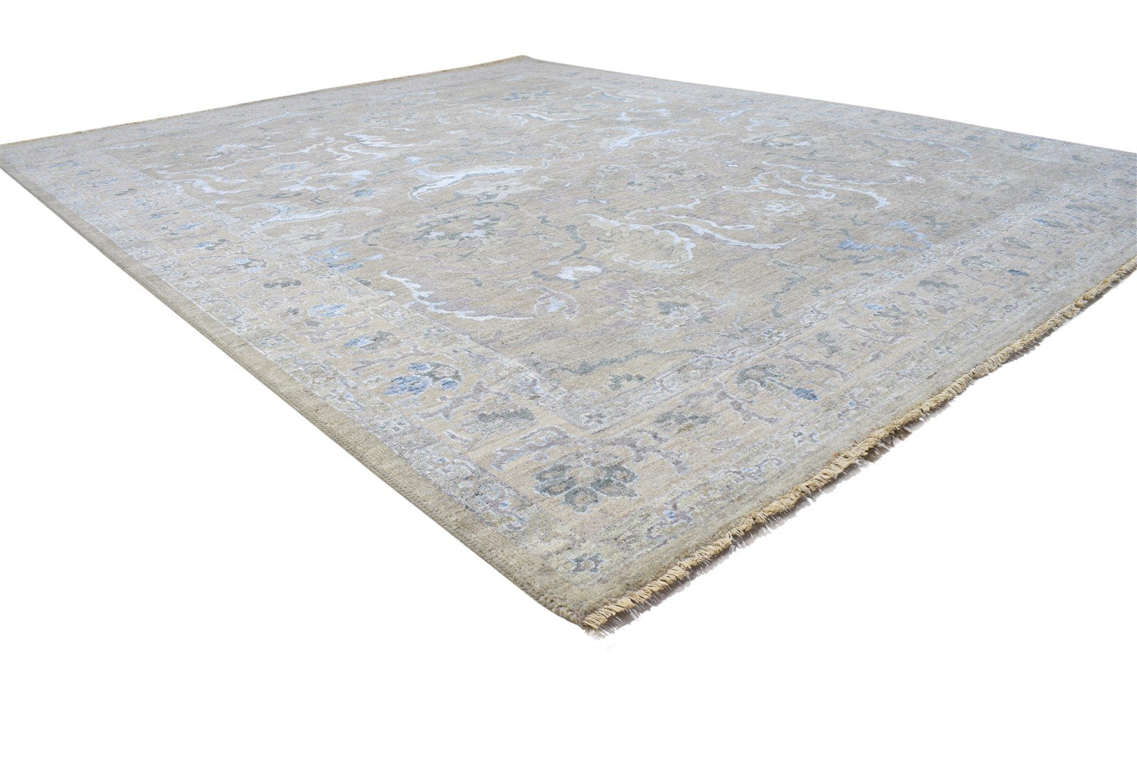 Hand Knotted Beige Wool / Silk Rug 8X10 Persian Oushak Oriental Large Carpet   7864328683669
