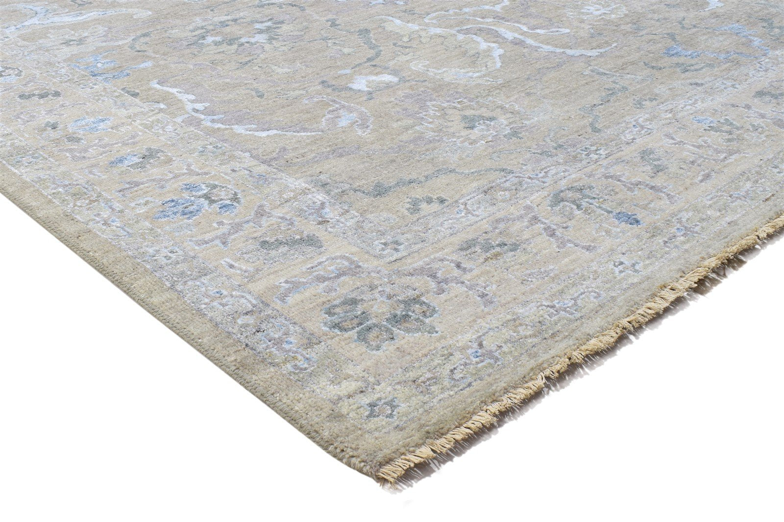 Hand Knotted Beige Wool / Silk Rug 8X10 Persian Oushak Oriental Large Carpet   7864328683669