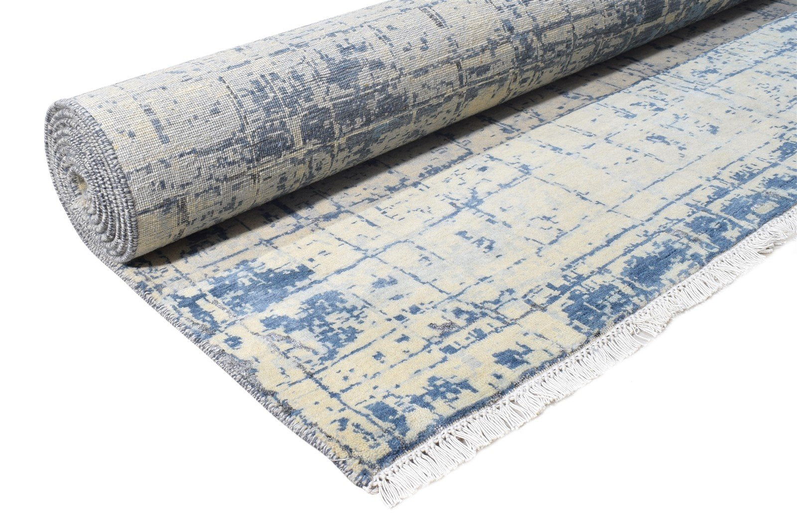 Page Hand Knotted Beige Wool / Silk Rug 9X12 Modern American Abstract   7865149292693