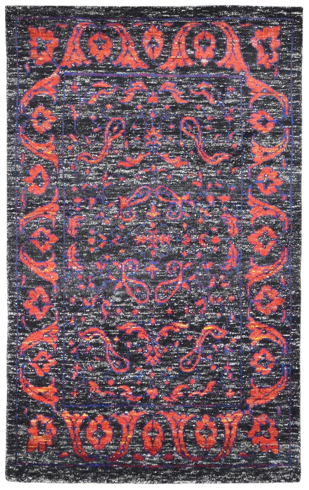 Hand Knotted Black Silk Rug 5' X 8' Modern Bohemian Oriental Room Size Carpet   7864098357397