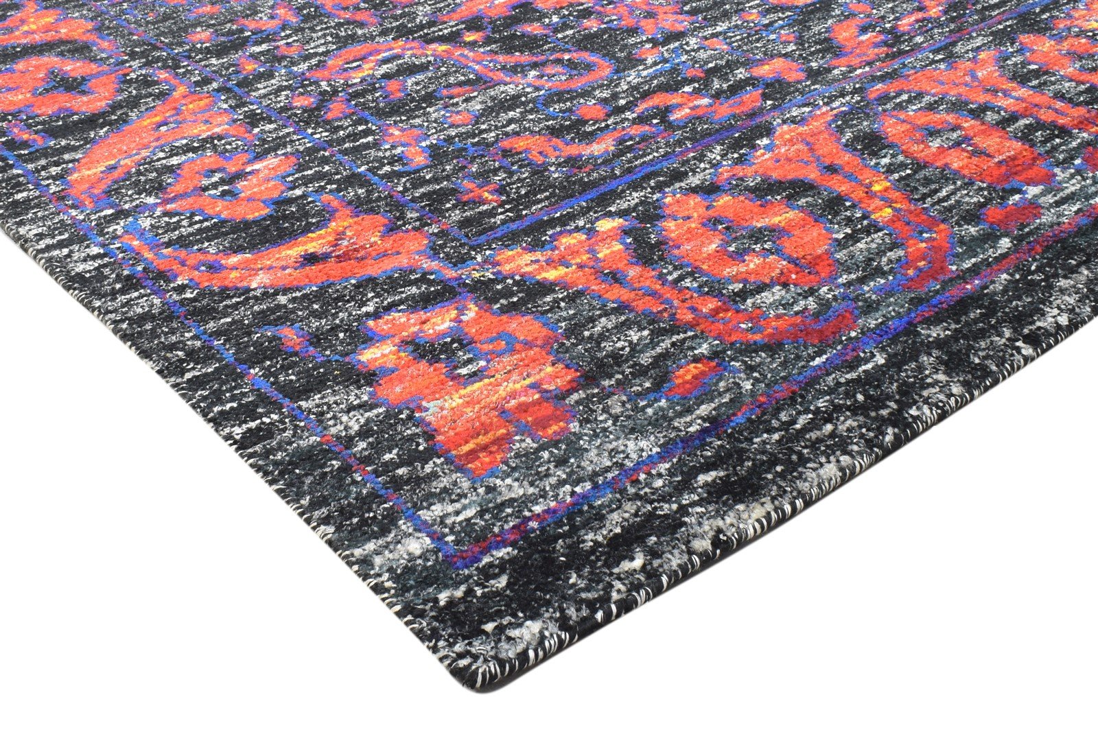 Anne Hand Knotted Black Silk Rug 5' X 8' Modern Bohemian Oriental   7864098357397