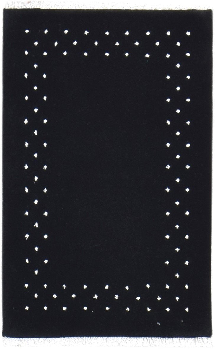 Hand Knotted Black Wool Rug 2' X 3' Modern Scandinavian Bordered Small Carpet   7865063047317
