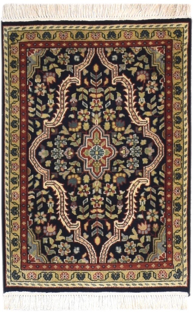 Hand Knotted Black Wool Rug 2' X 3' Persian Kashan Oriental Small Carpet   7864646697109