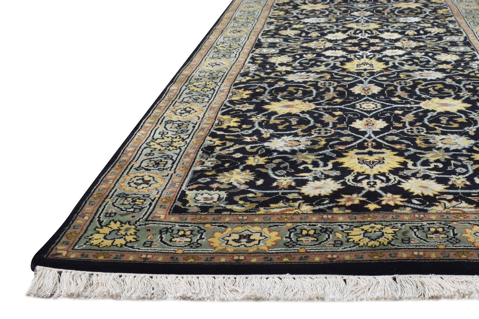 Hand Knotted Black Wool Rug 3' X 10' Persian Kashan Oriental Small Runner   7864680513685