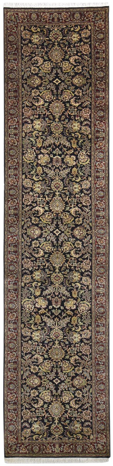 Hand Knotted Black Wool Rug 3' X 11' Persian Kashan Oriental Small Runner   7864639324309
