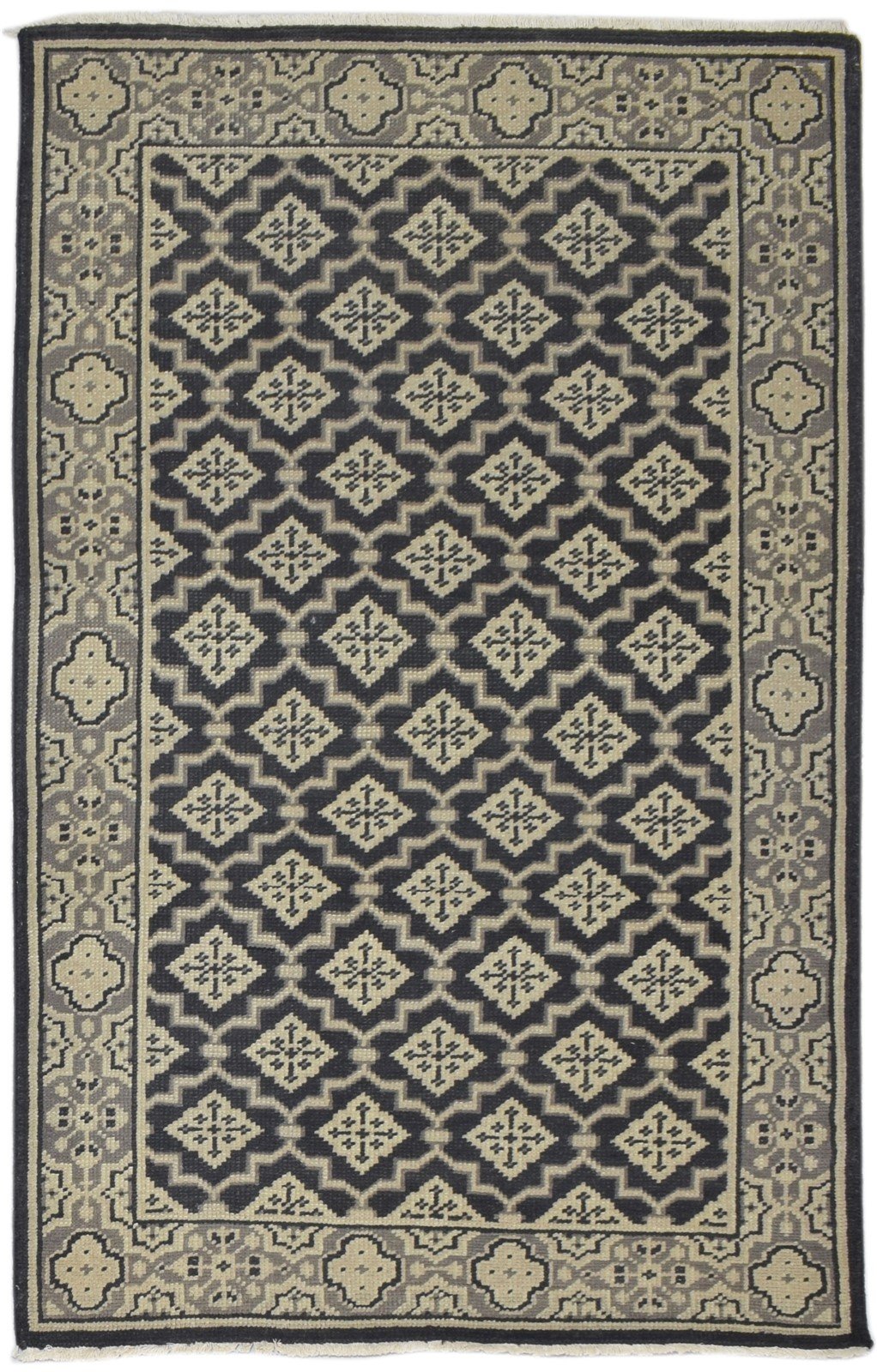 Hand Knotted Black Wool Rug 4' X 6' Persian Oriental Trellis Room Size Carpet   7860681212053