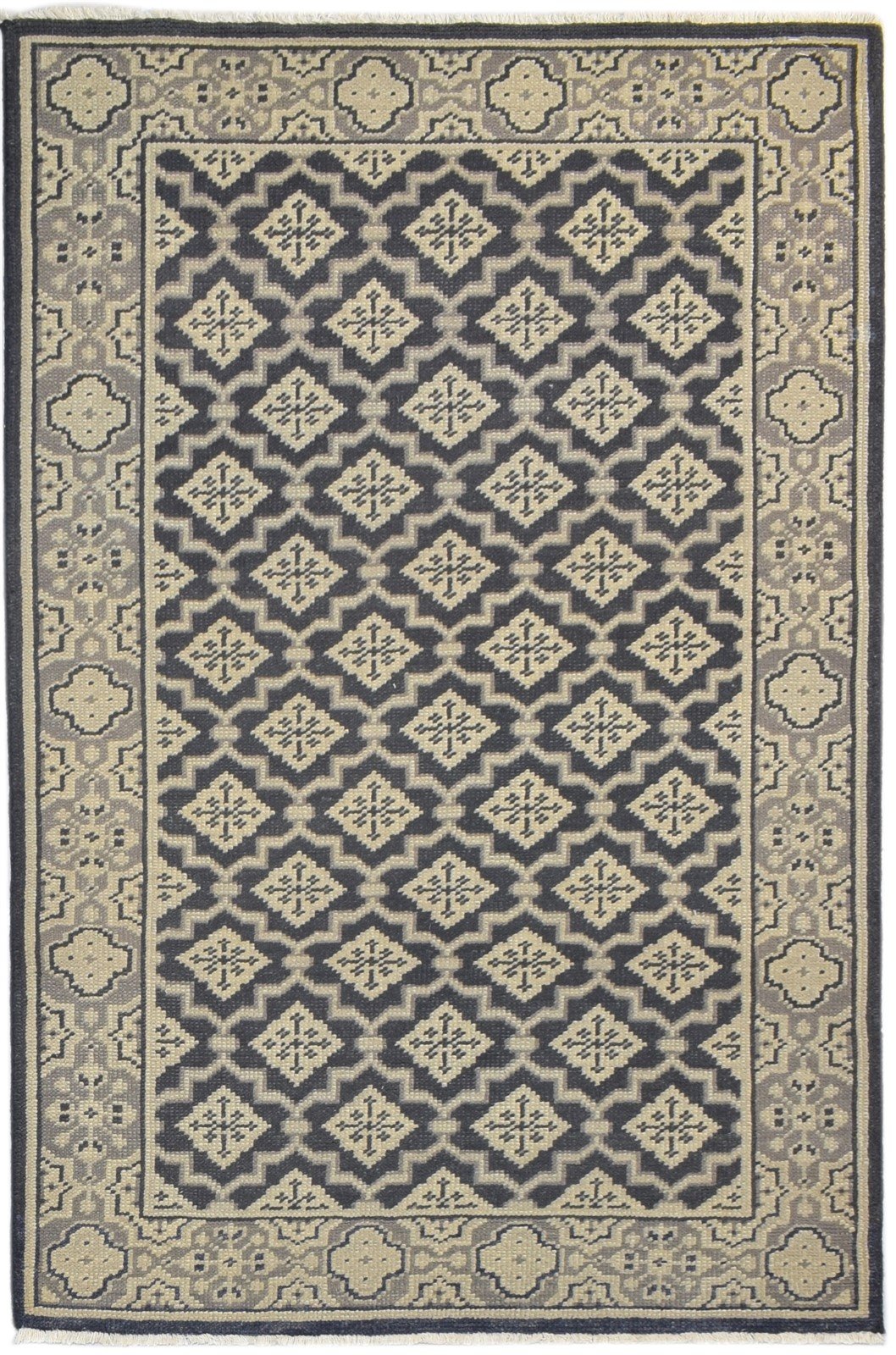 Hand Knotted Black Wool Rug 6' X 3' Persian Oriental Trellis Room Size Carpet   7860681441429