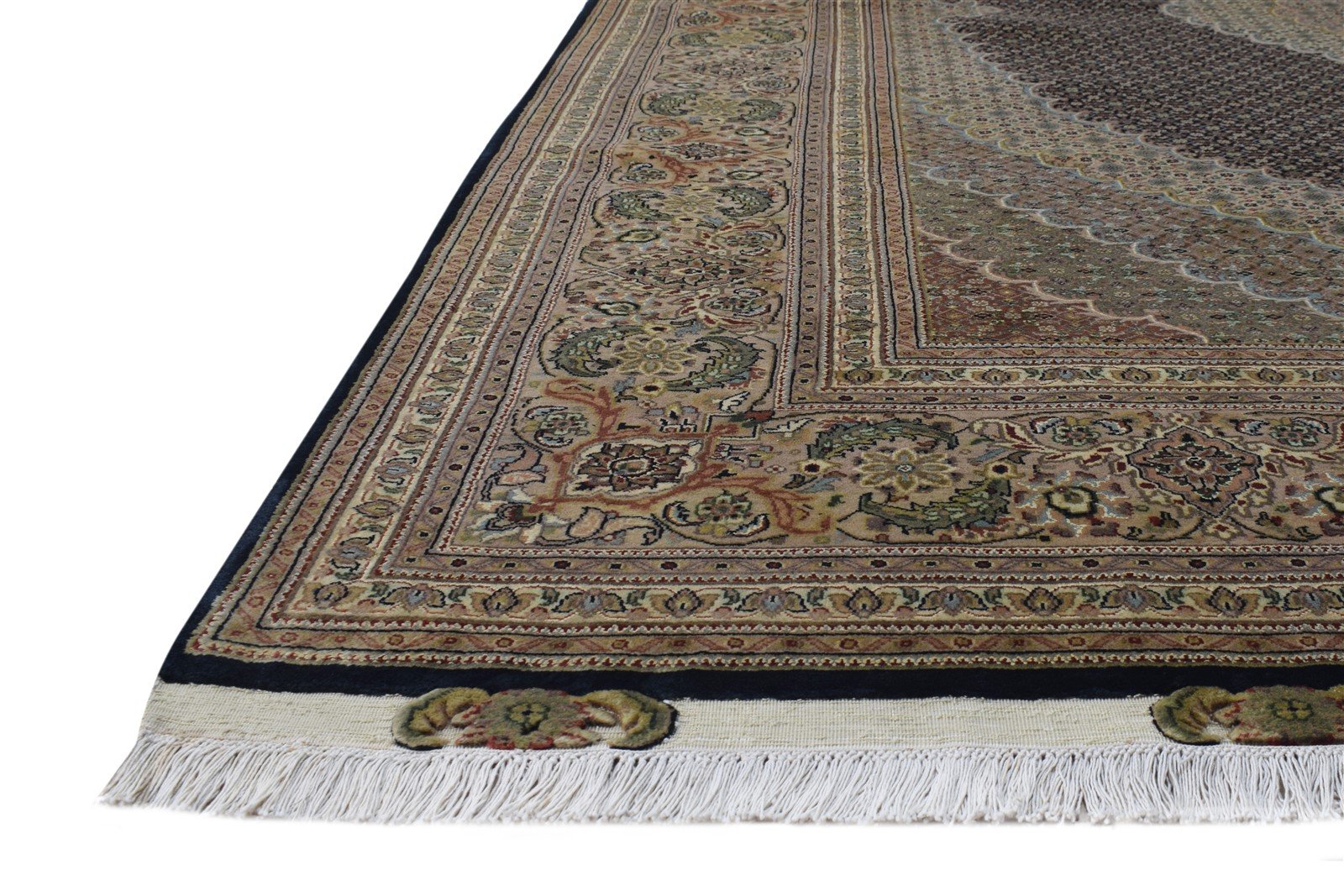 Hand Knotted Black Wool Rug 8' X 7' Persian Tabriz Medallion Large Carpet   7864650629269
