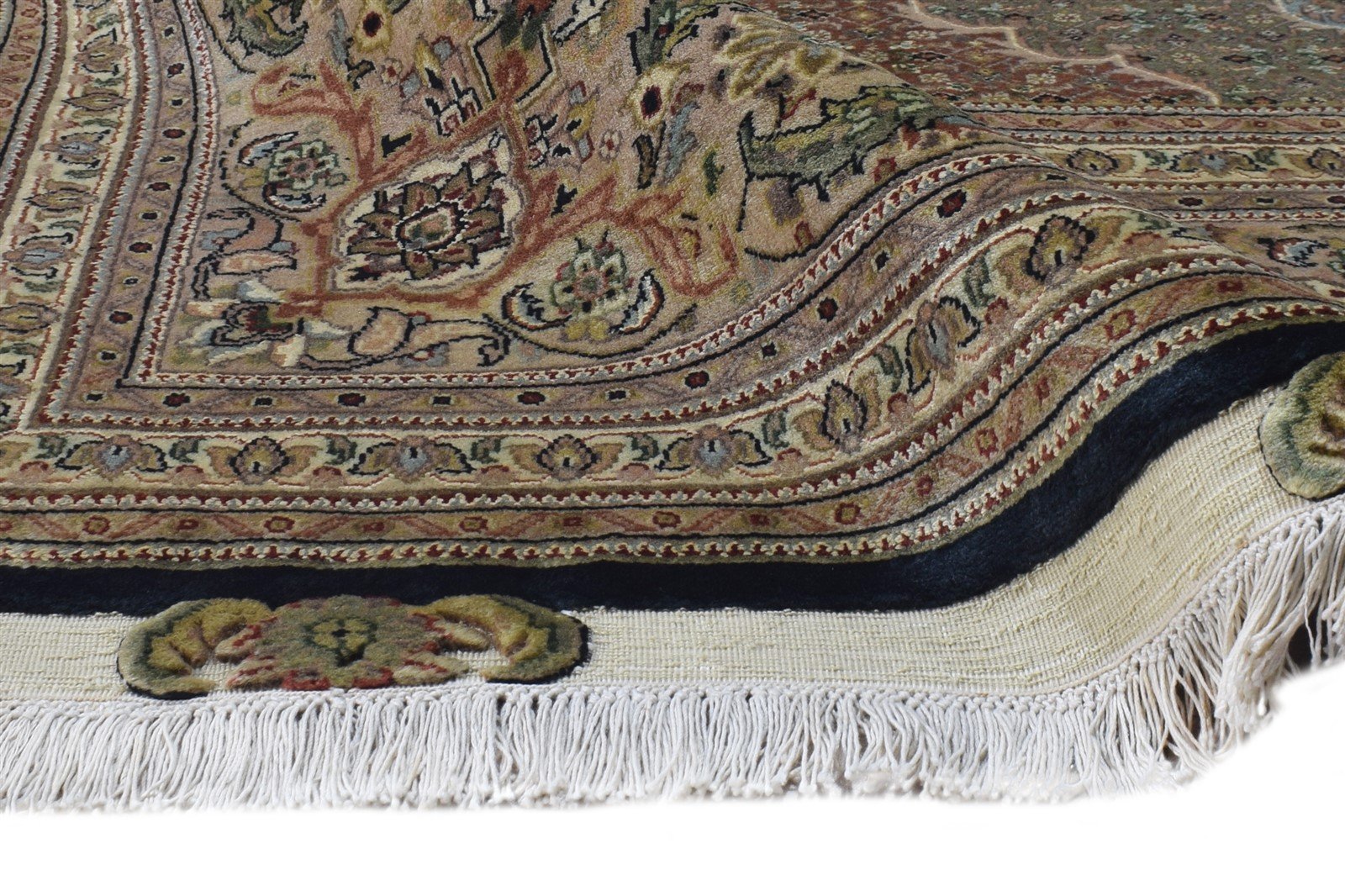 Hand Knotted Black Wool Rug 8' X 7' Persian Tabriz Medallion Large Carpet   7864650629269