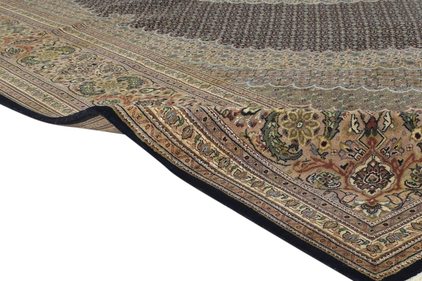 Hand Knotted Black Wool Rug 8' X 7' Persian Tabriz Medallion Large Carpet   7864650629269