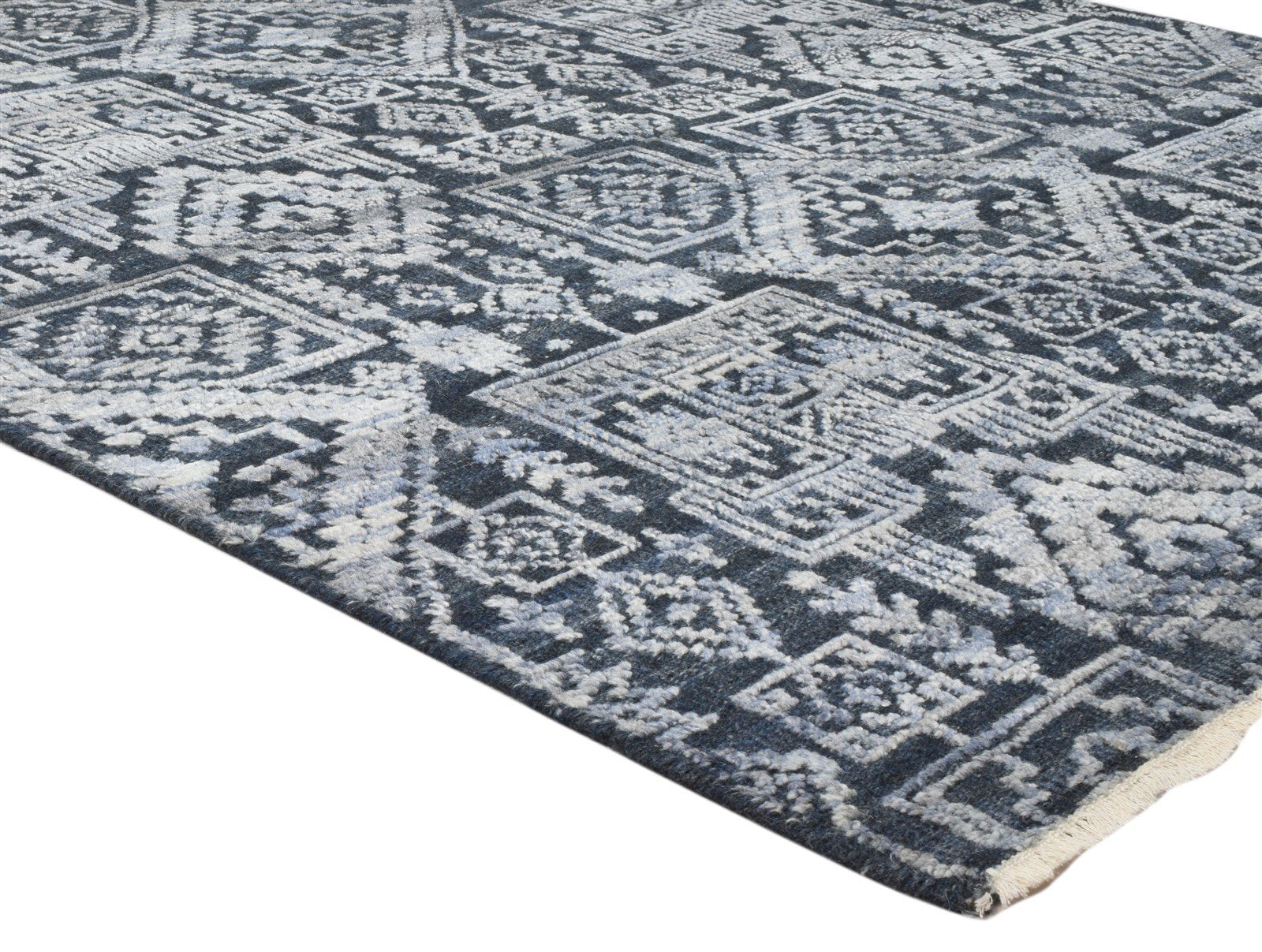 Hand Knotted Black Wool Silk Rug 6X9 Modern Scandinavian Trellis Room Size   7864081940629