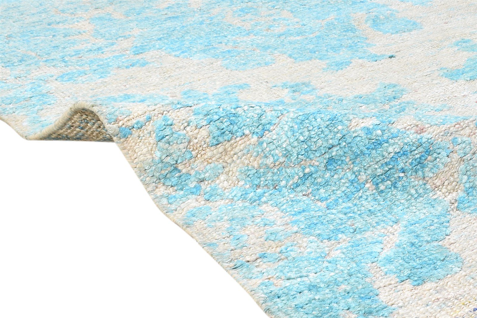 Hand Knotted Blue Silk Rug 4' X 6' Modern European Damask Room Size Carpet   7865142050965