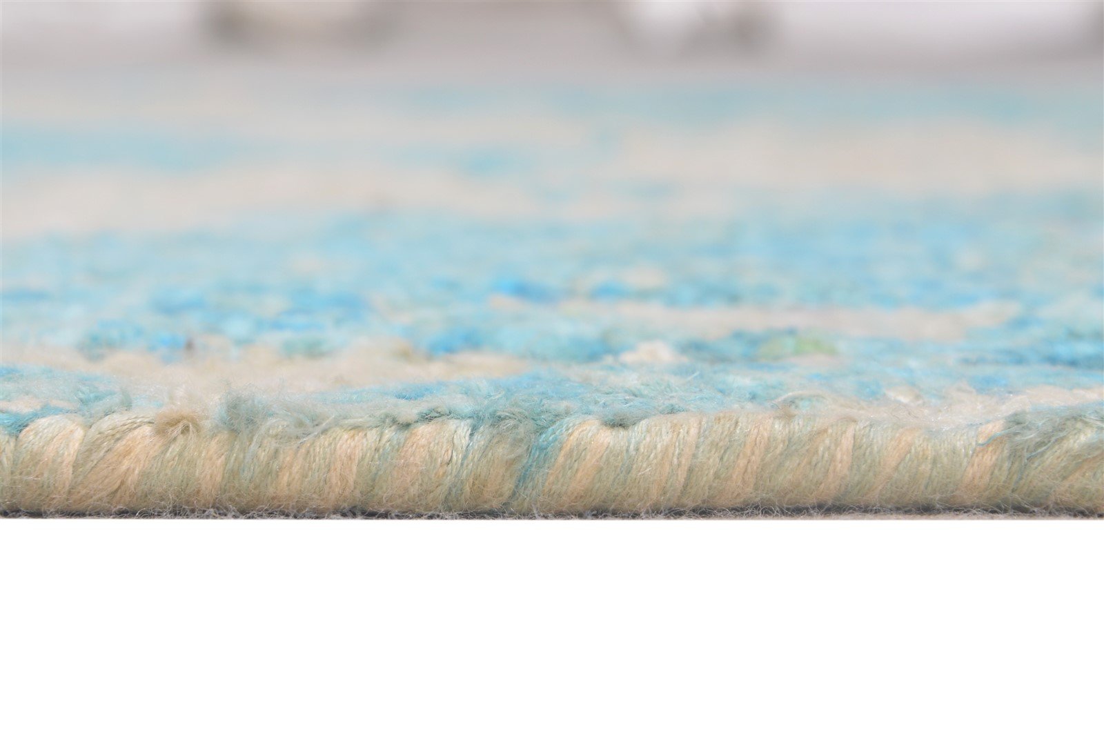 Hand Knotted Blue Silk Rug 4' X 6' Modern European Damask Room Size Carpet   7865142050965