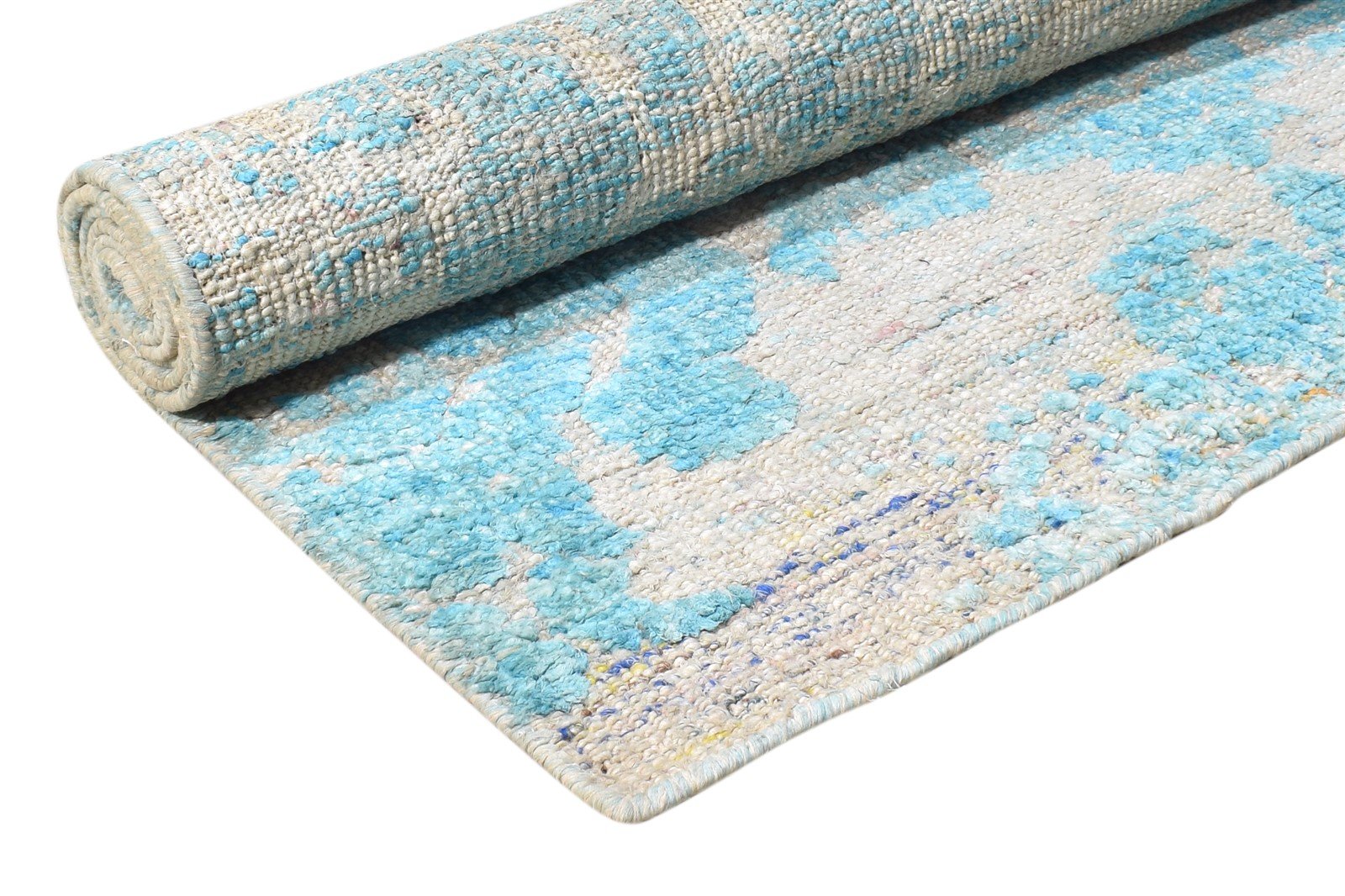 Hand Knotted Blue Silk Rug 4' X 6' Modern European Damask Room Size Carpet   7865142050965