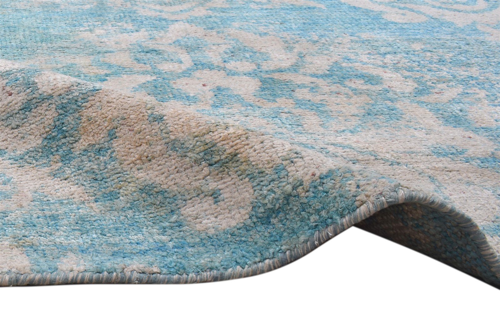 Hand Knotted Blue Silk Rug 5' X 8' Modern Moroccan Damask Room Size Carpet   7864099176597