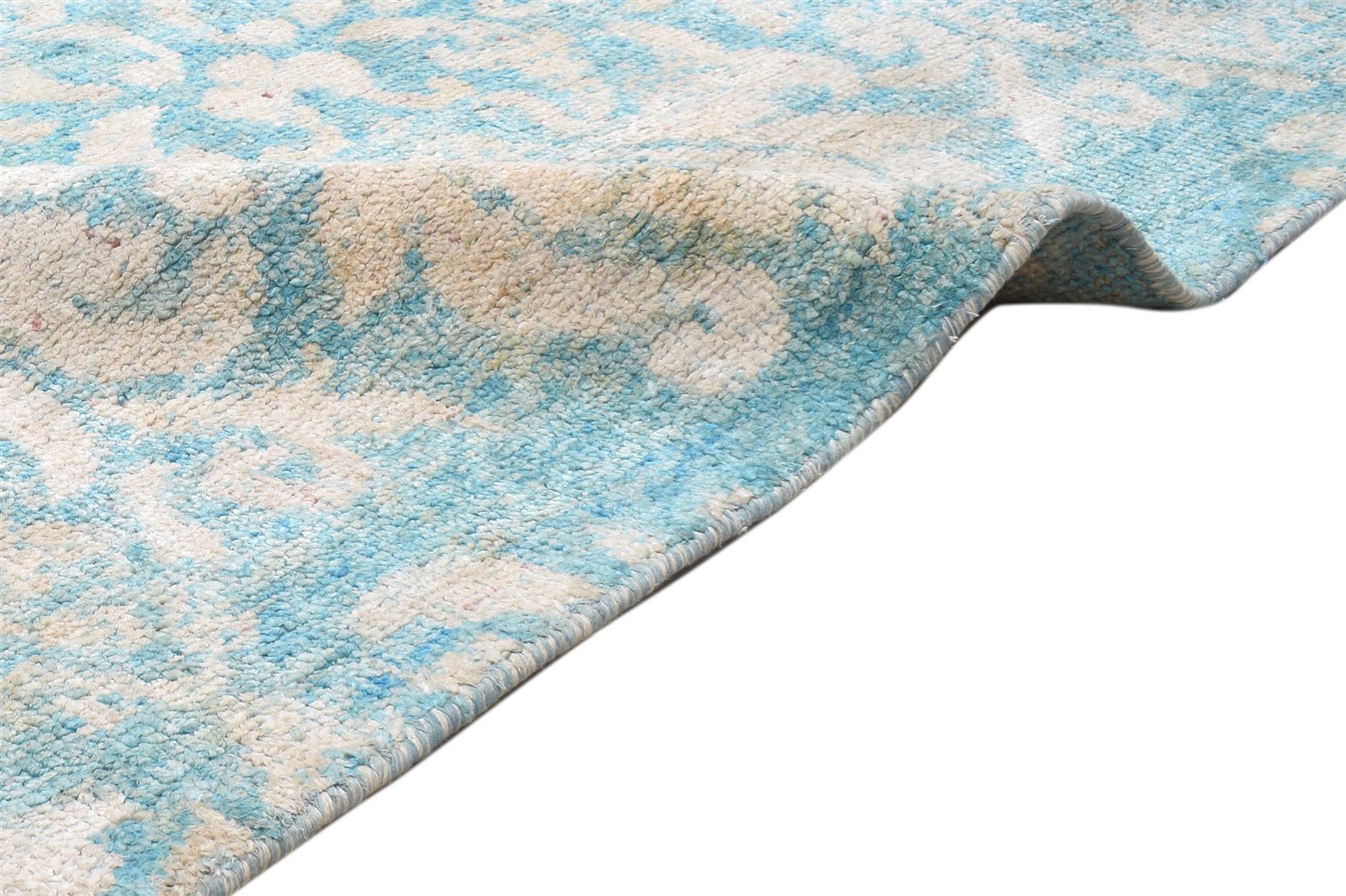 Hand Knotted Blue Silk Rug 5' X 8' Modern Moroccan Damask Room Size Carpet   7864099176597