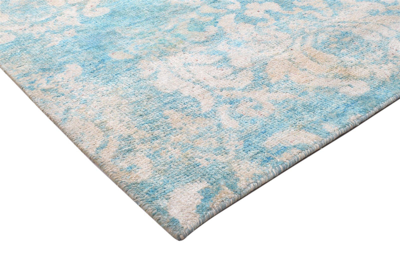 Hand Knotted Blue Silk Rug 5' X 8' Modern Moroccan Damask Room Size Carpet   7864099176597