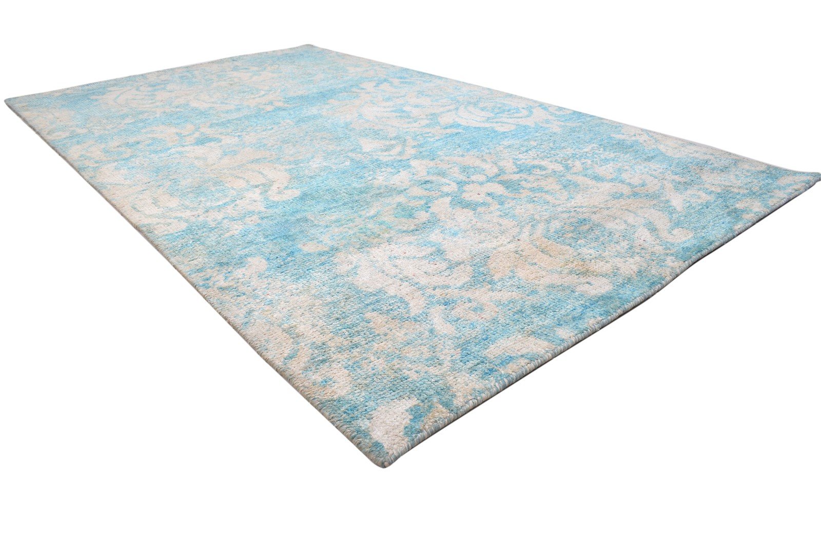 Hand Knotted Blue Silk Rug 5' X 8' Modern Moroccan Damask Room Size Carpet   7864099176597
