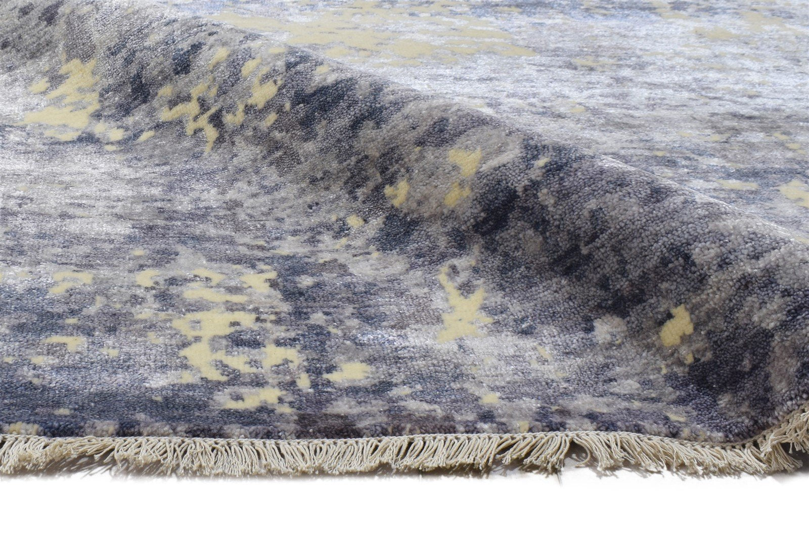 Hand Knotted Blue Silk Rug 8' X 10' Modern Indian Abstract Large Carpet   7864319672469