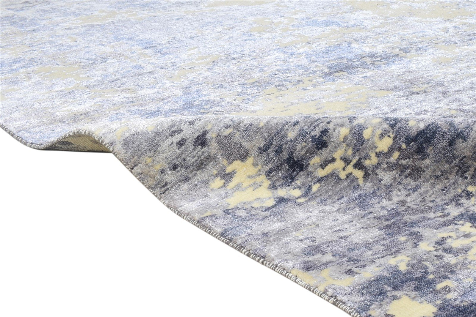 Hand Knotted Blue Silk Rug 8' X 10' Modern Indian Abstract Large Carpet   7864319672469