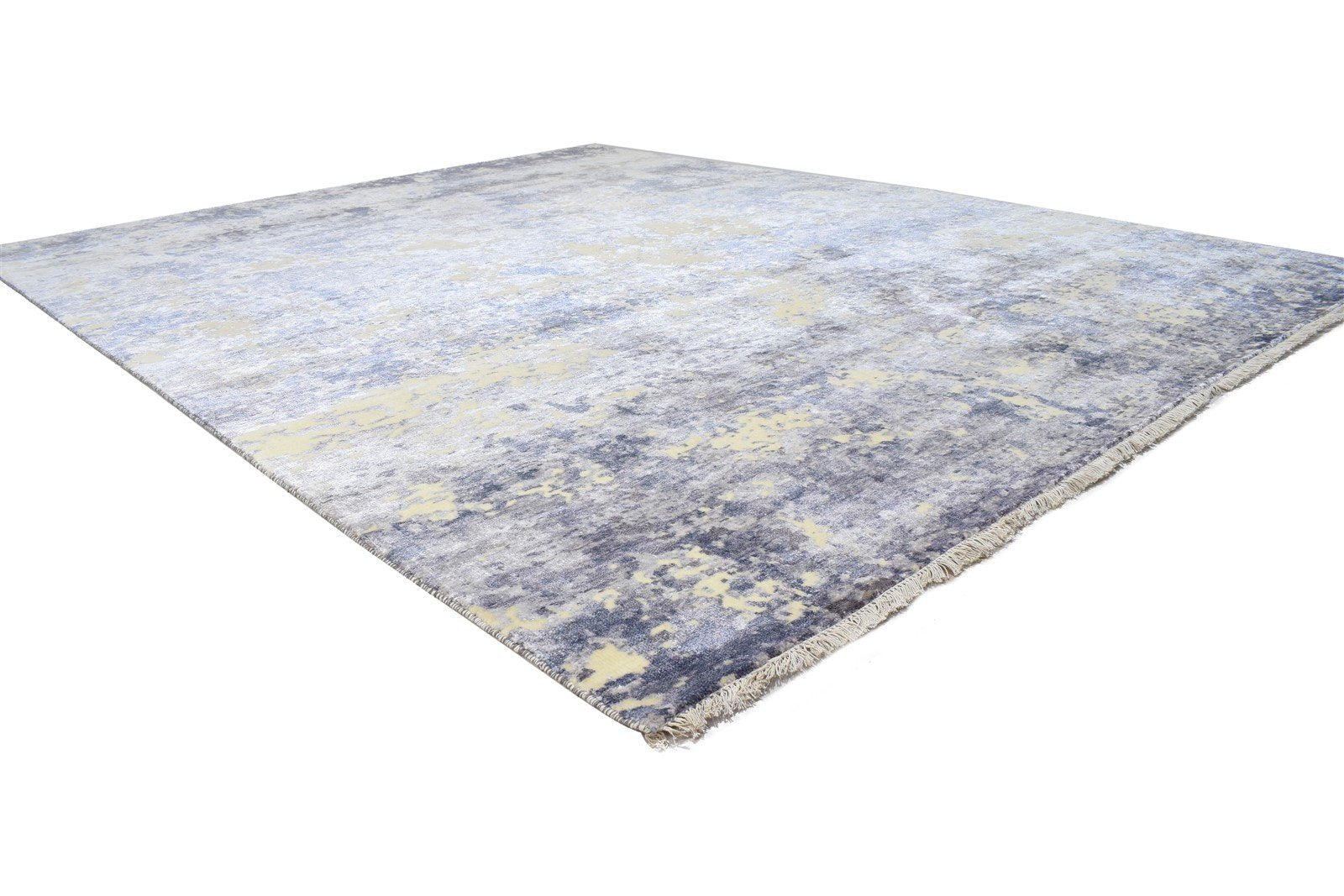 Hand Knotted Blue Silk Rug 8' X 10' Modern Indian Abstract Large Carpet   7864319672469