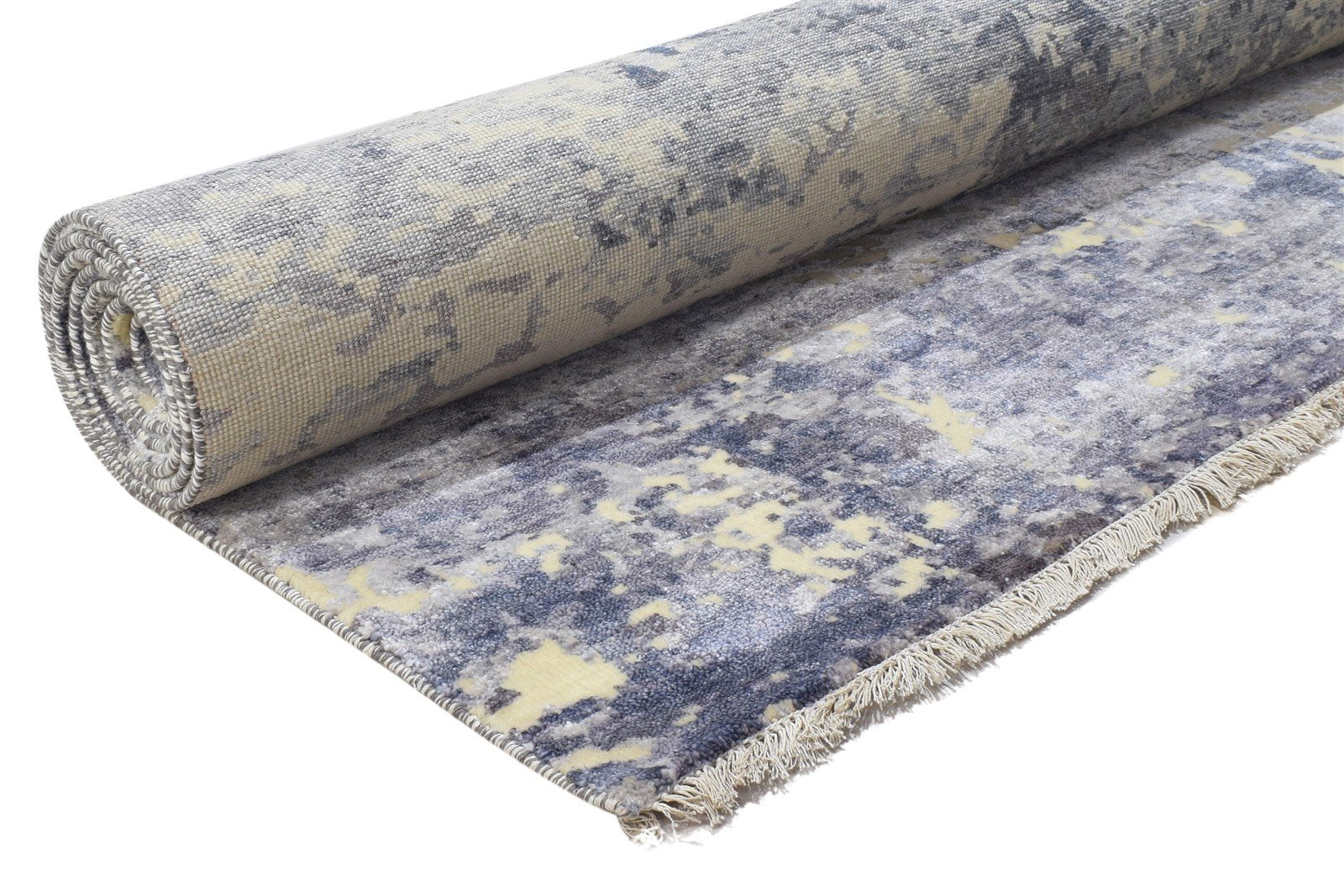 Hand Knotted Blue Silk Rug 8' X 10' Modern Indian Abstract Large Carpet   7864319672469