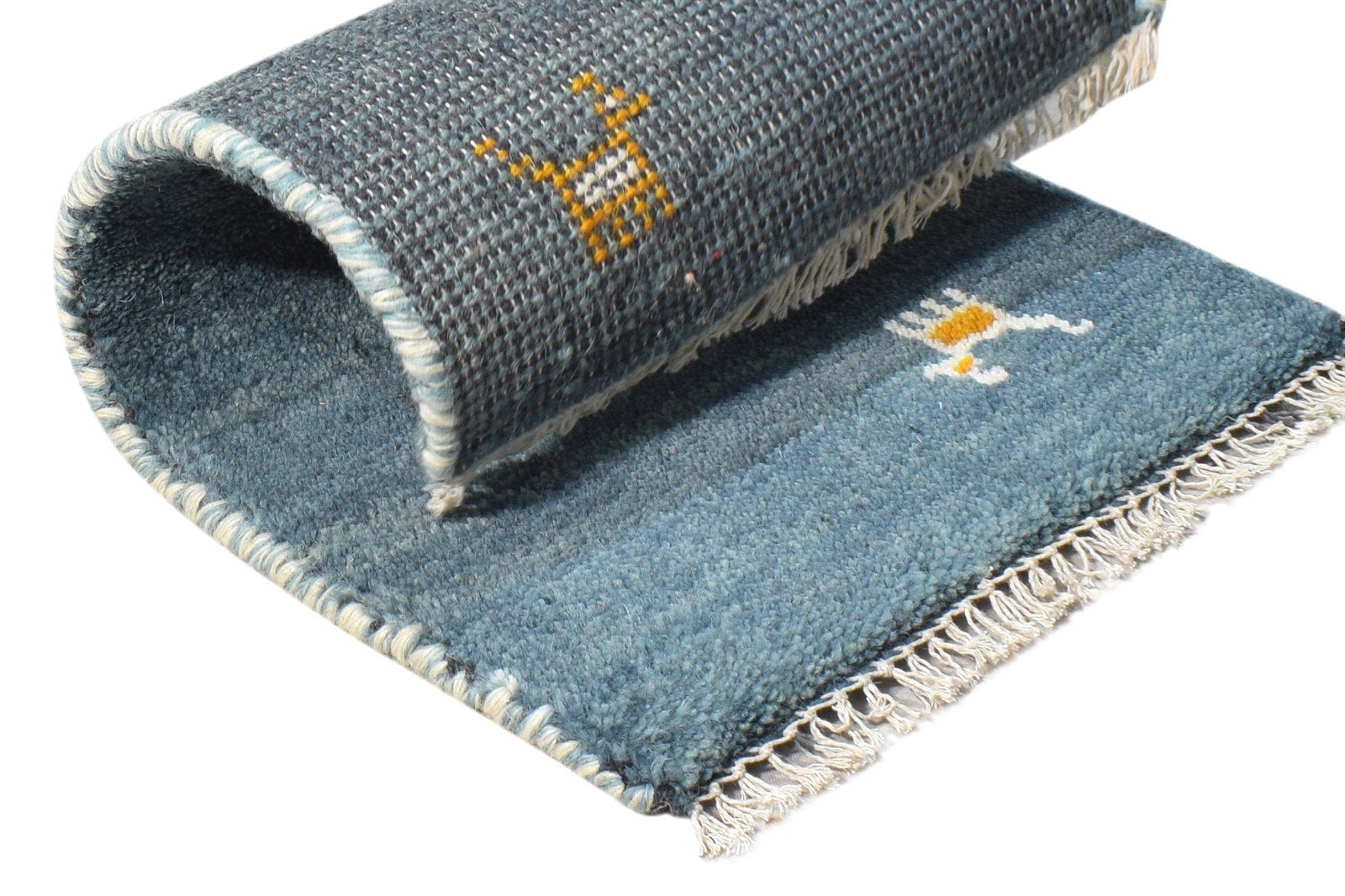 Hand Knotted Blue Wool Rug 1' X 2' Persian Southwestern Tribal Small Carpet   7865181012117
