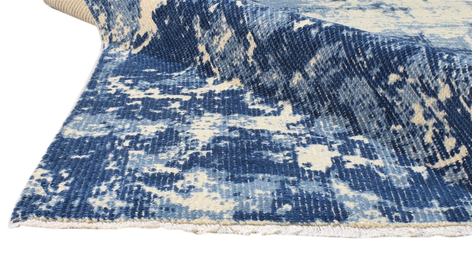 Hand Knotted Blue Wool Rug 5' X 8' Modern Indian Abstract Room Size Carpet   7860678557845