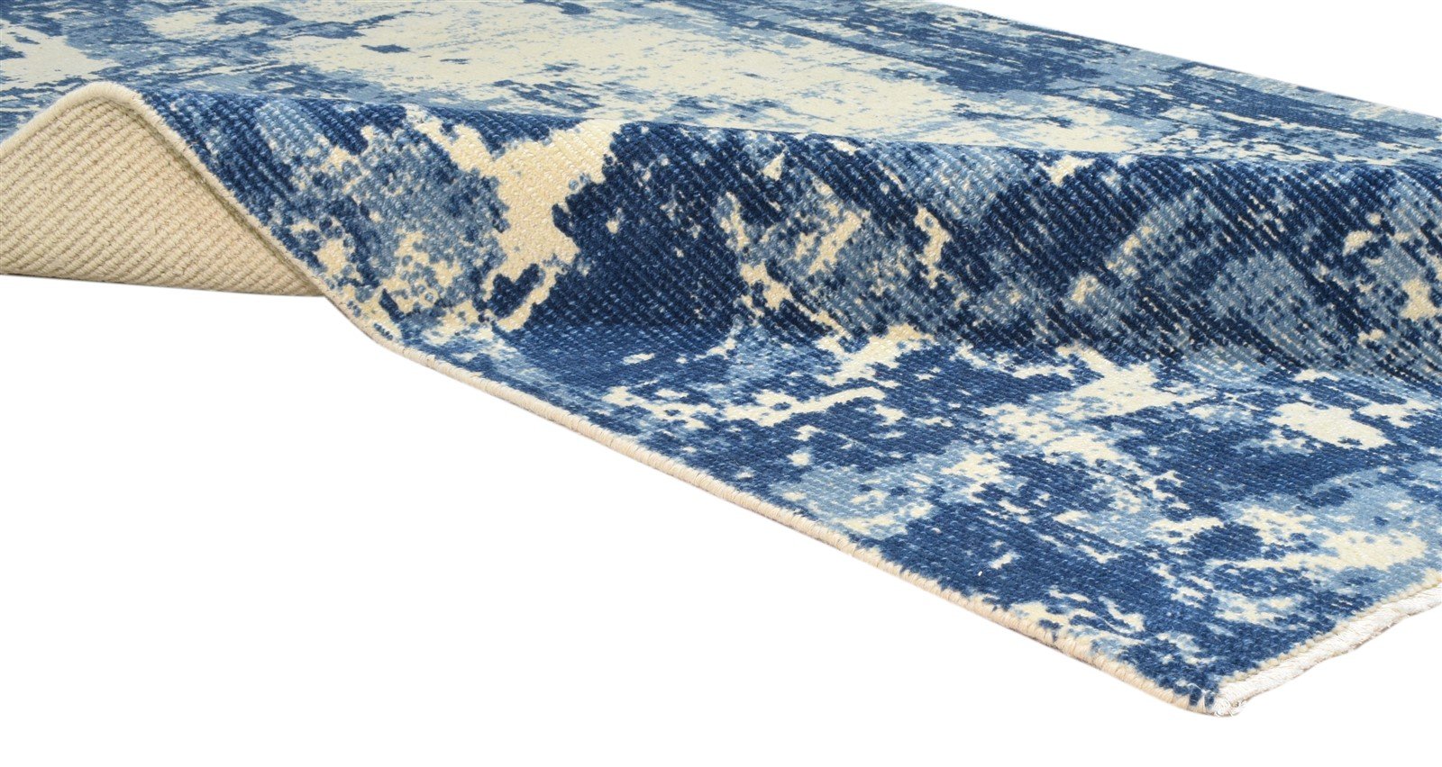 Hand Knotted Blue Wool Rug 5' X 8' Modern Indian Abstract Room Size Carpet   7860678557845