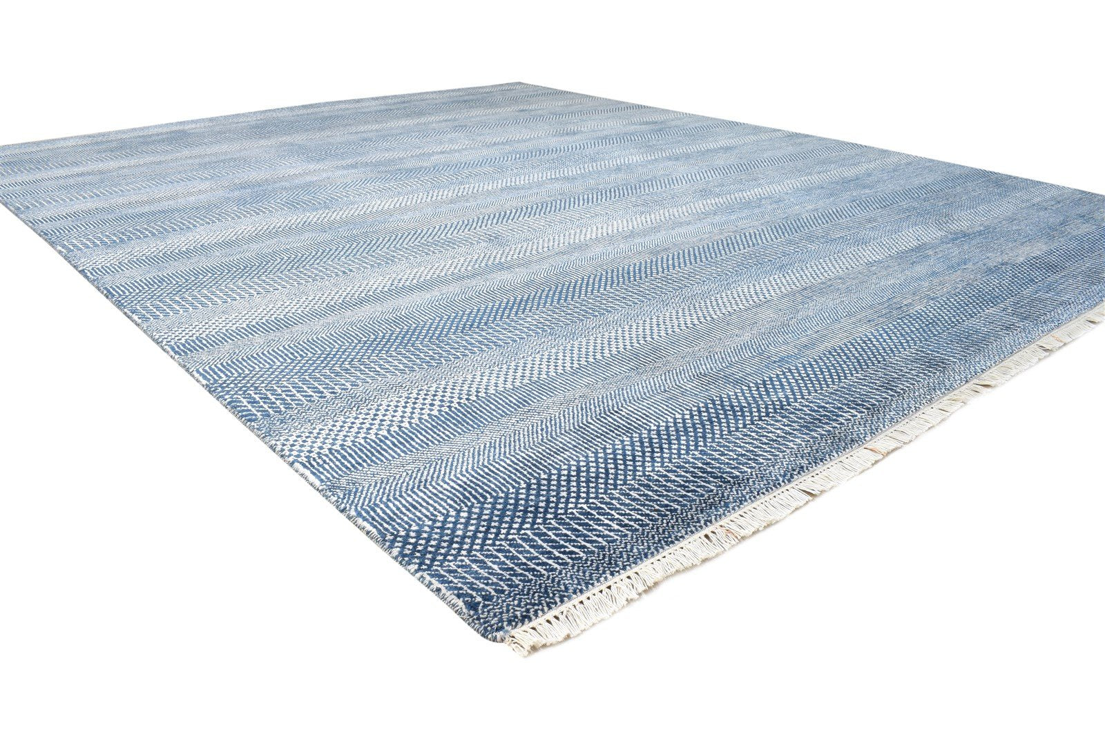 Hand Knotted Blue Wool Rug 8' X 10' Modern Agra Grass Trellis Large Carpet   7864611864725