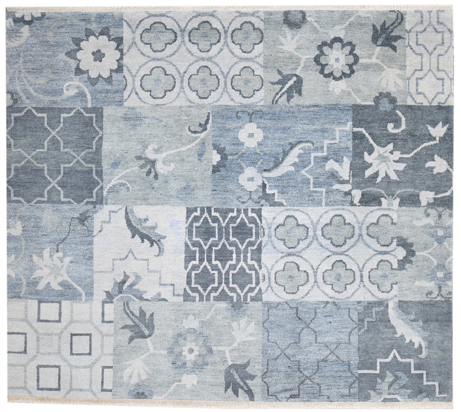 Hand Knotted Blue Wool Rug 8' X 7' Persian Mughal Oriental Large Carpet   7864495112341