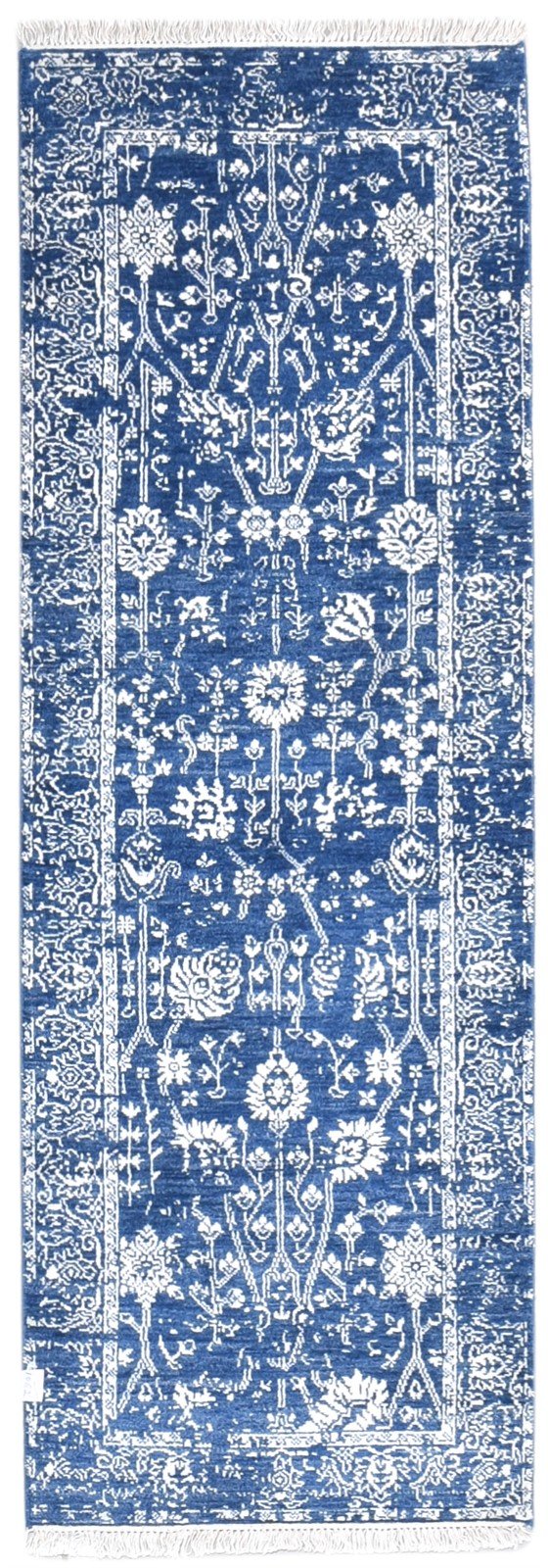 Hand Knotted Blue Wool / Silk Rug 2' X 6' Modern Oushak Abstract Small Runner   7865148833941