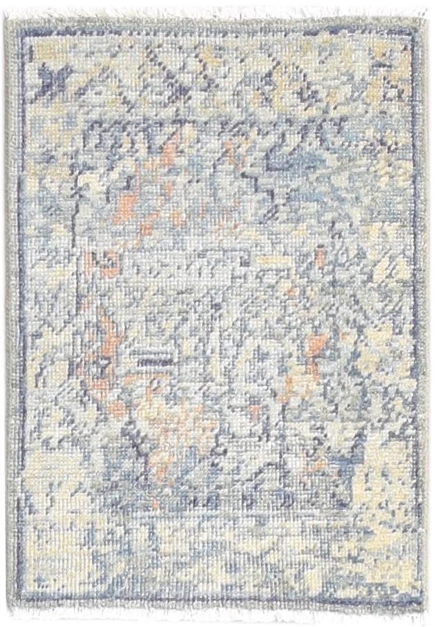 Hand Knotted Blue Wool Silk Rug 2X3 Modern Heriz-Indian Abstract Small Carpet   7865144443029