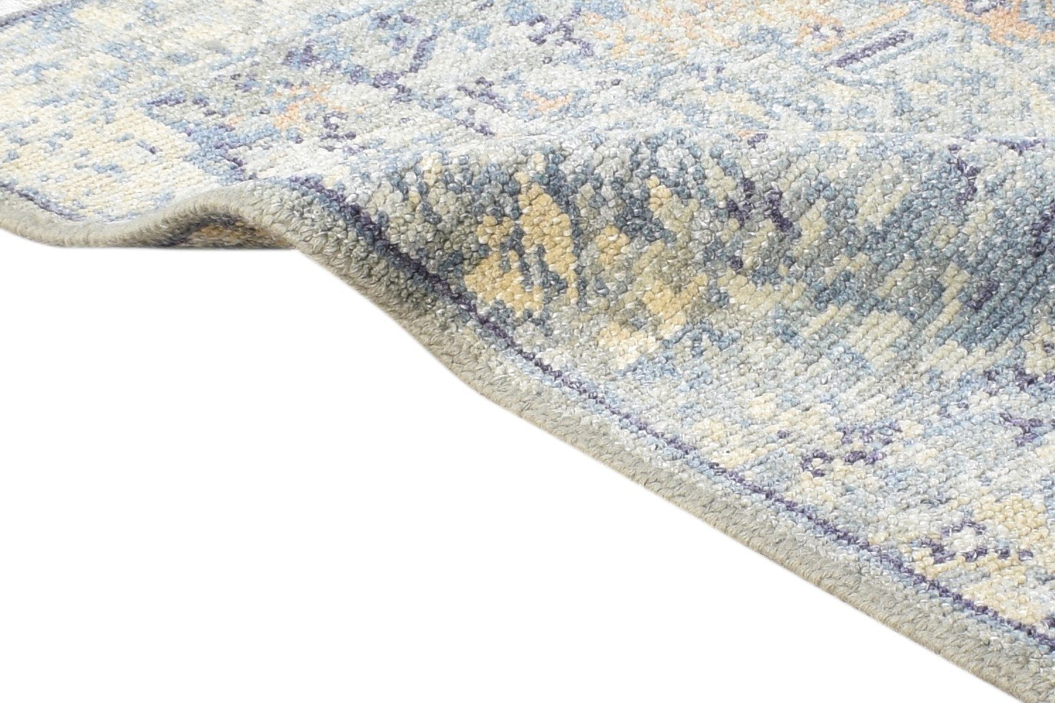 Hand Knotted Blue Wool Silk Rug 2X3 Modern Heriz-Indian Abstract Small Carpet   7865144443029