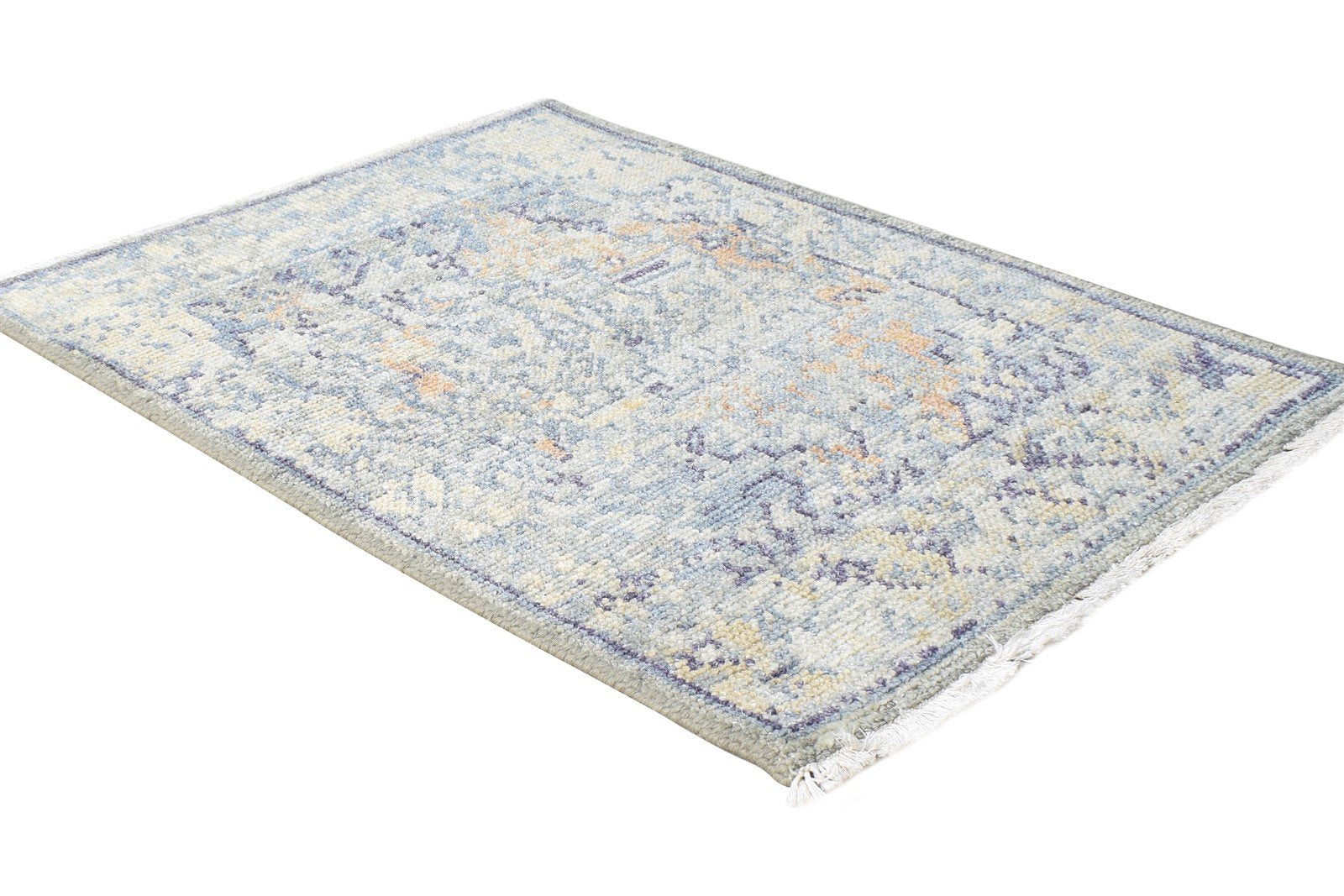 Hand Knotted Blue Wool Silk Rug 2X3 Modern Heriz-Indian Abstract Small Carpet   7865144443029