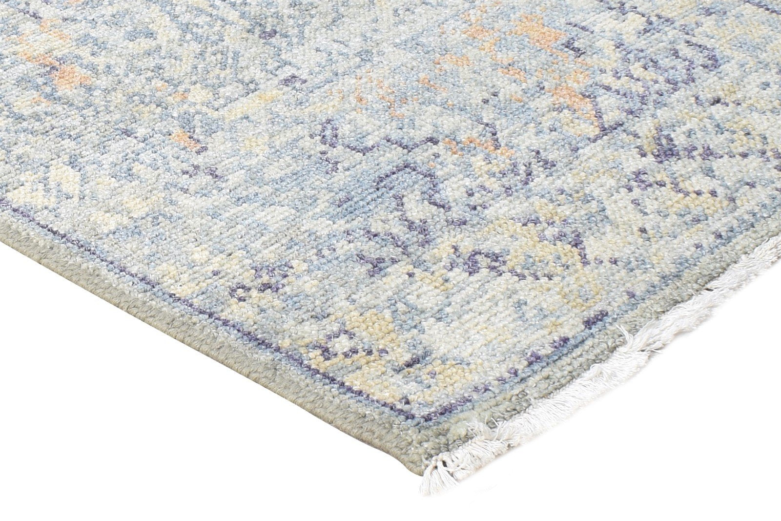Hand Knotted Blue Wool Silk Rug 2X3 Modern Heriz-Indian Abstract Small Carpet   7865144443029