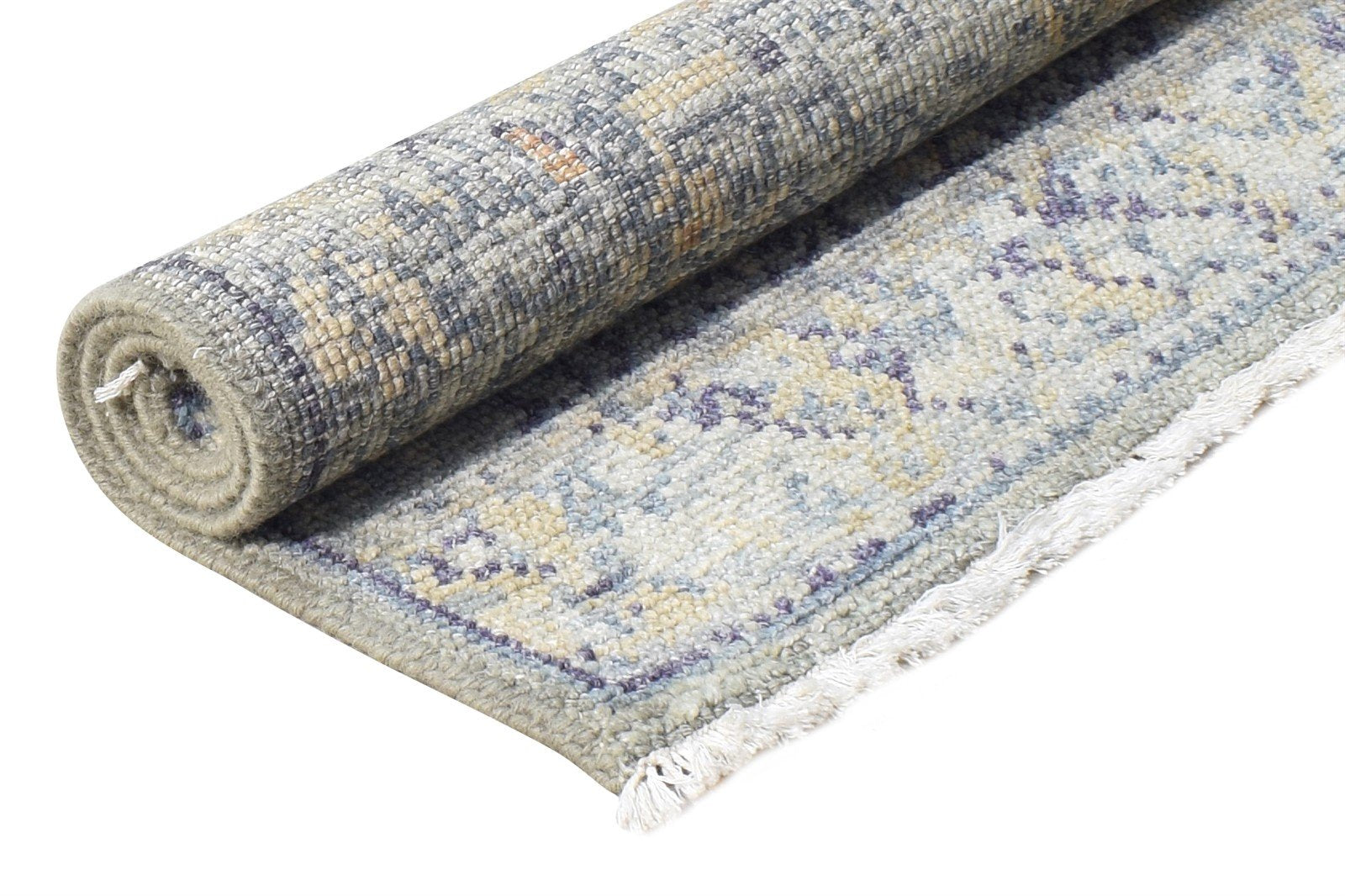 Hand Knotted Blue Wool Silk Rug 2X3 Modern Heriz-Indian Abstract Small Carpet   7865144443029