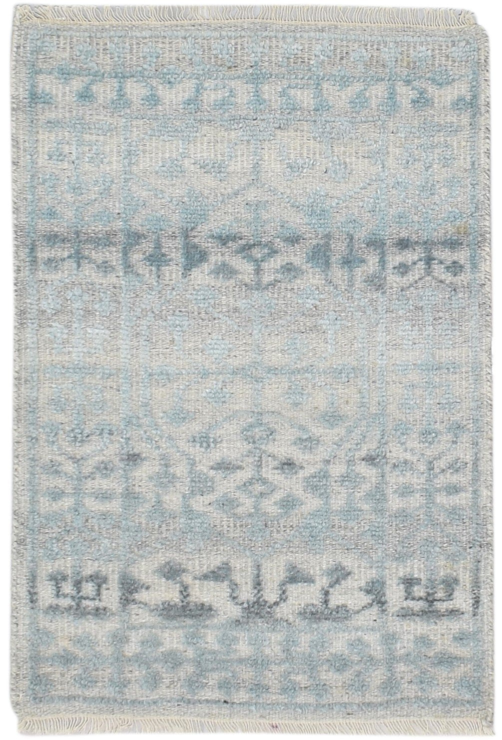 Hand Knotted Blue Wool Silk Rug 2X3 Modern Scandinavian Trellis Small Carpet   7864087511189