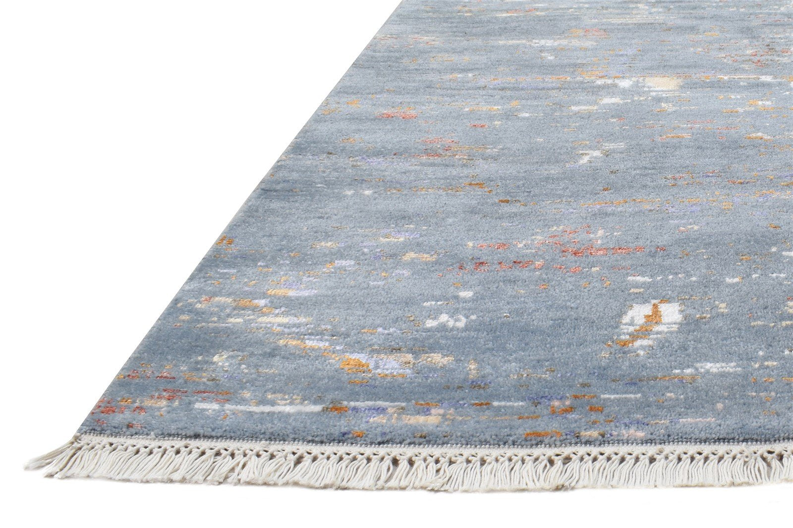 Hand Knotted Blue Wool / Silk Rug 4X6 Modern Indian Abstract Room Size Carpet   7864588140693