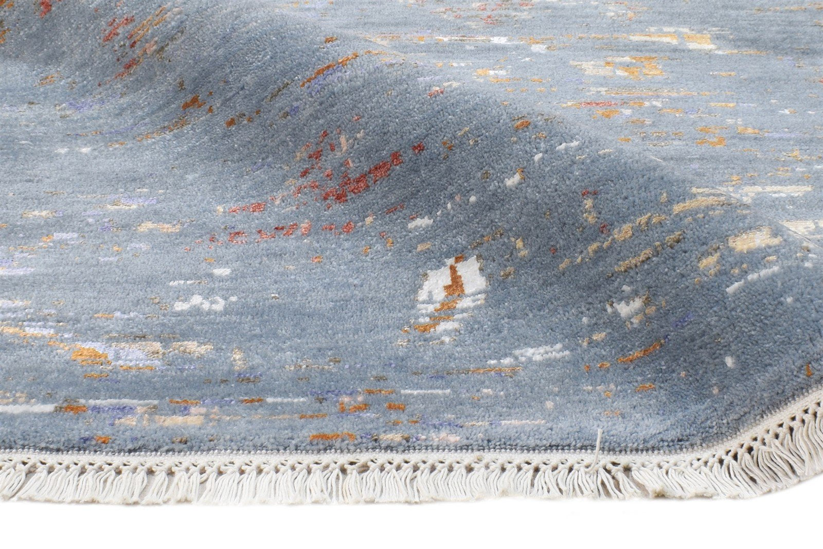 Hand Knotted Blue Wool / Silk Rug 4X6 Modern Indian Abstract Room Size Carpet   7864588140693